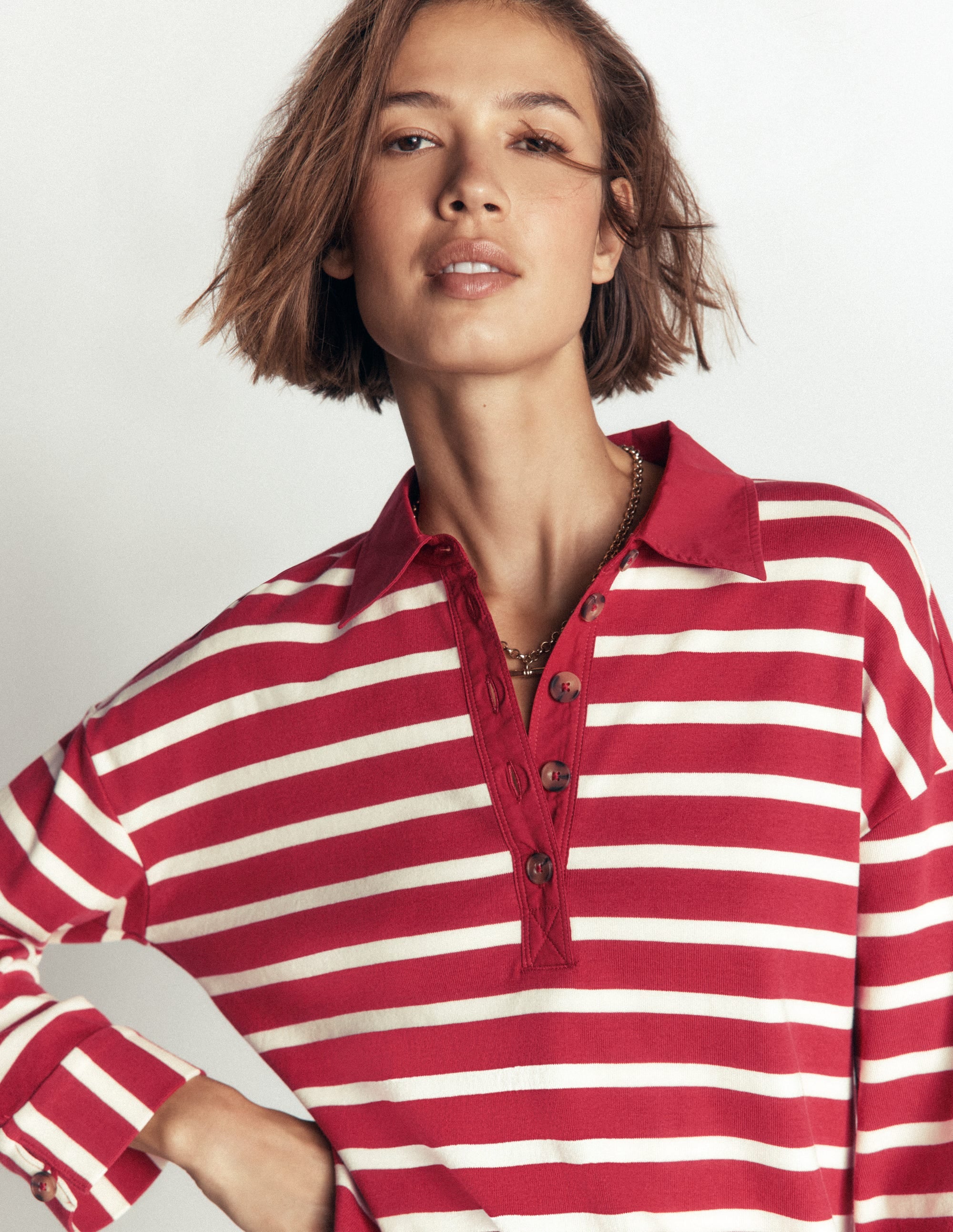Collar Button Striped Breton-Garnet and Ivory Stripe - Image 5