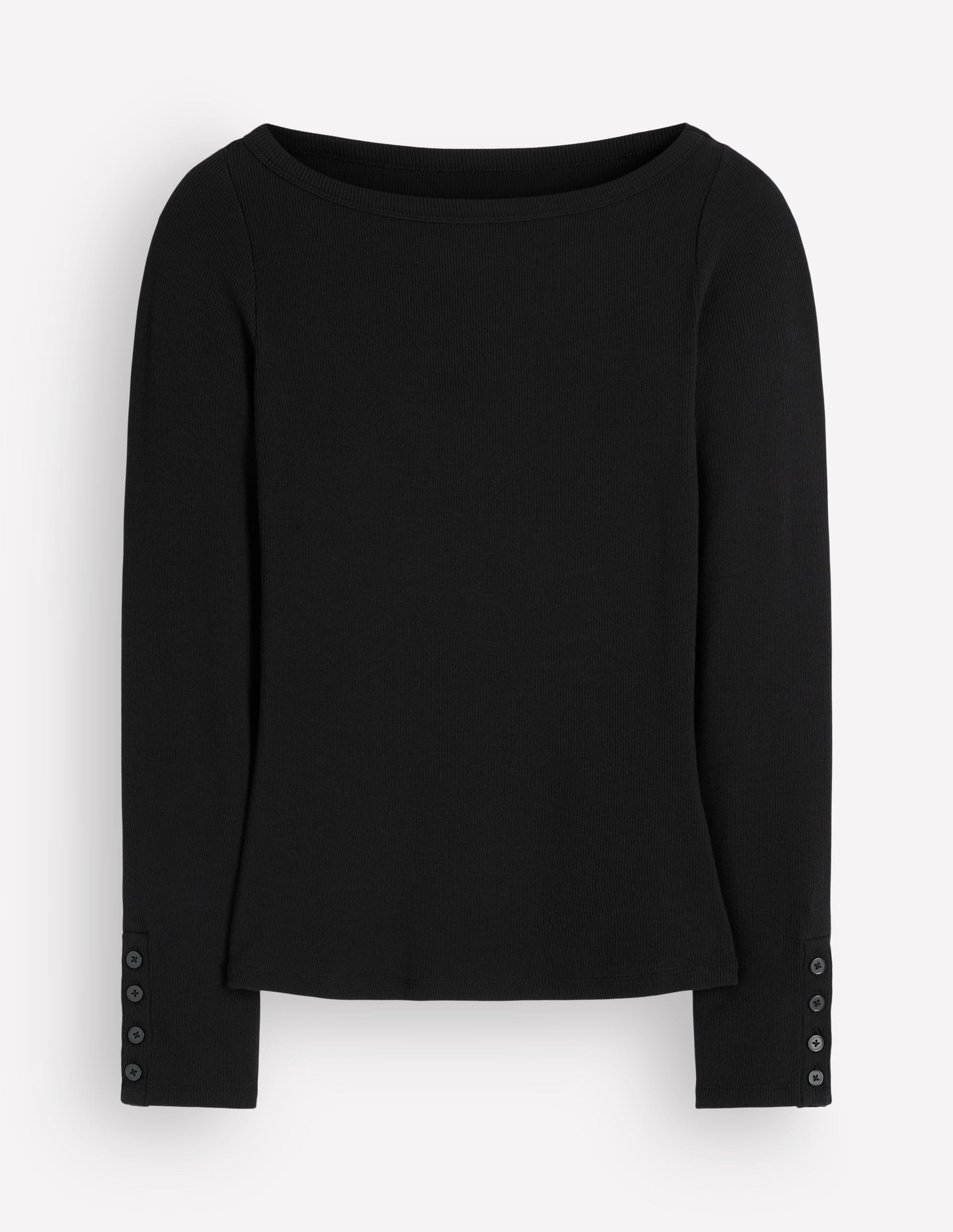 Button Cuff Ribbed Boatneck-Black-6