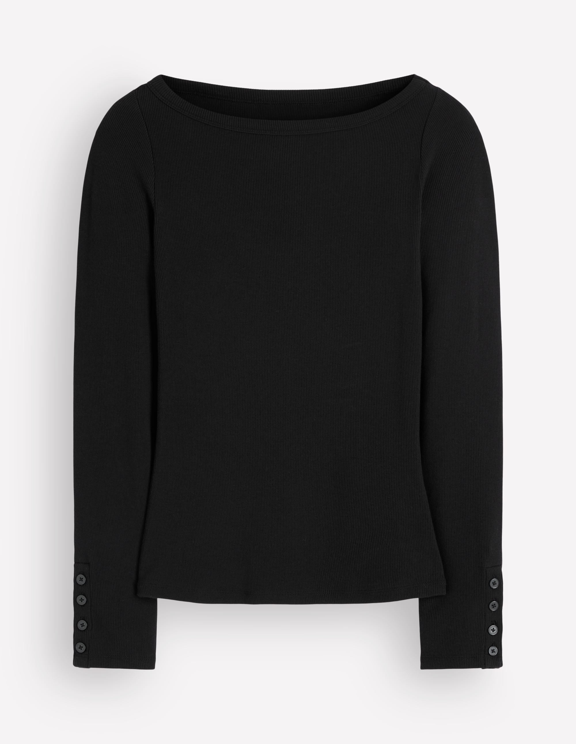 Button Cuff Ribbed Boatneck-Black - Image 6