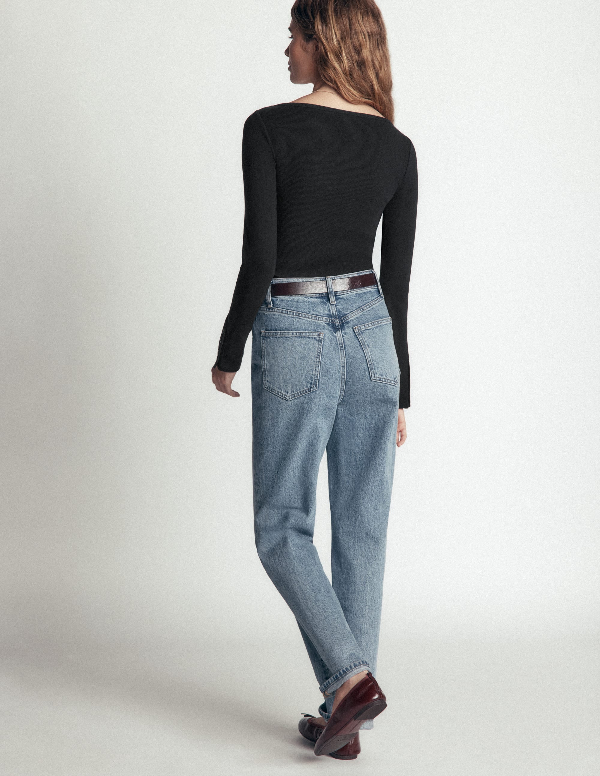Button Cuff Ribbed Boatneck-Black - Image 4