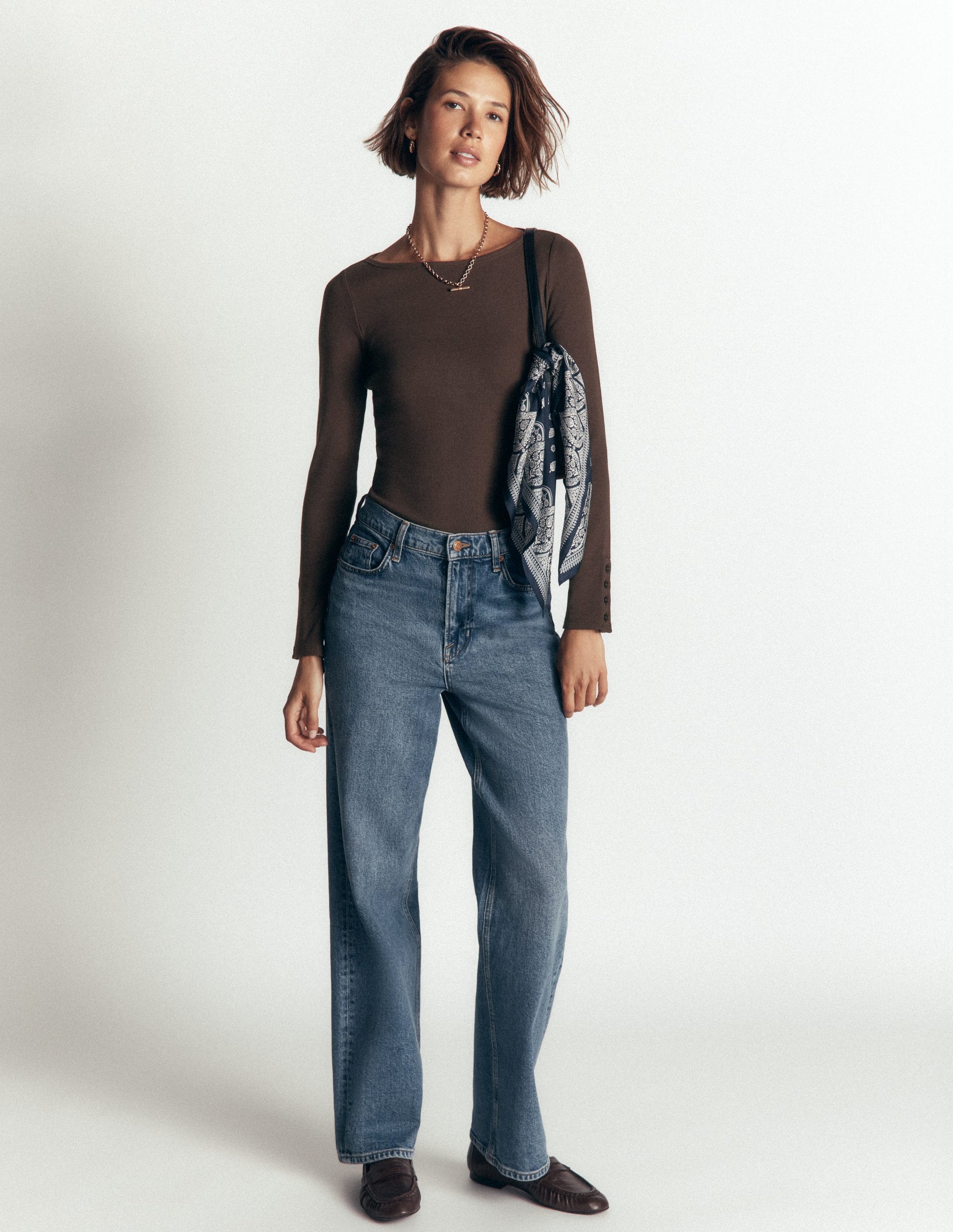 Button Cuff Ribbed Boatneck-Bitter Chocolate-4