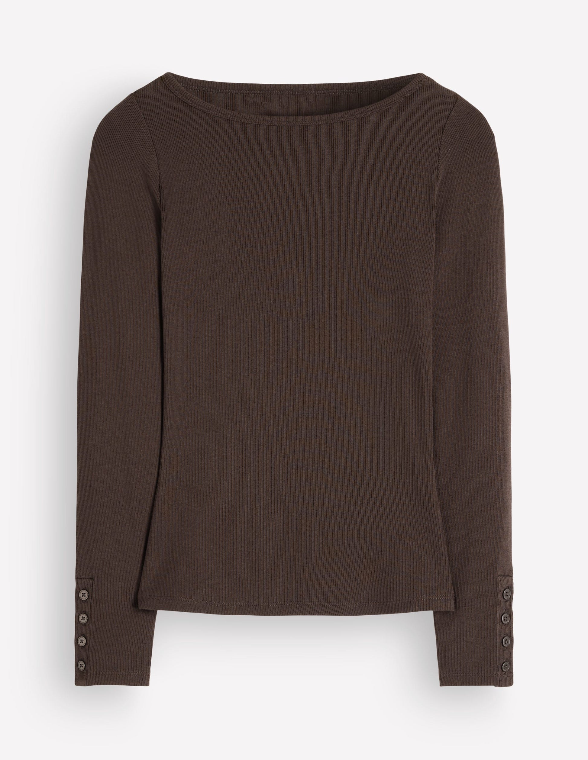 Button Cuff Ribbed Boatneck-Bitter Chocolate-6