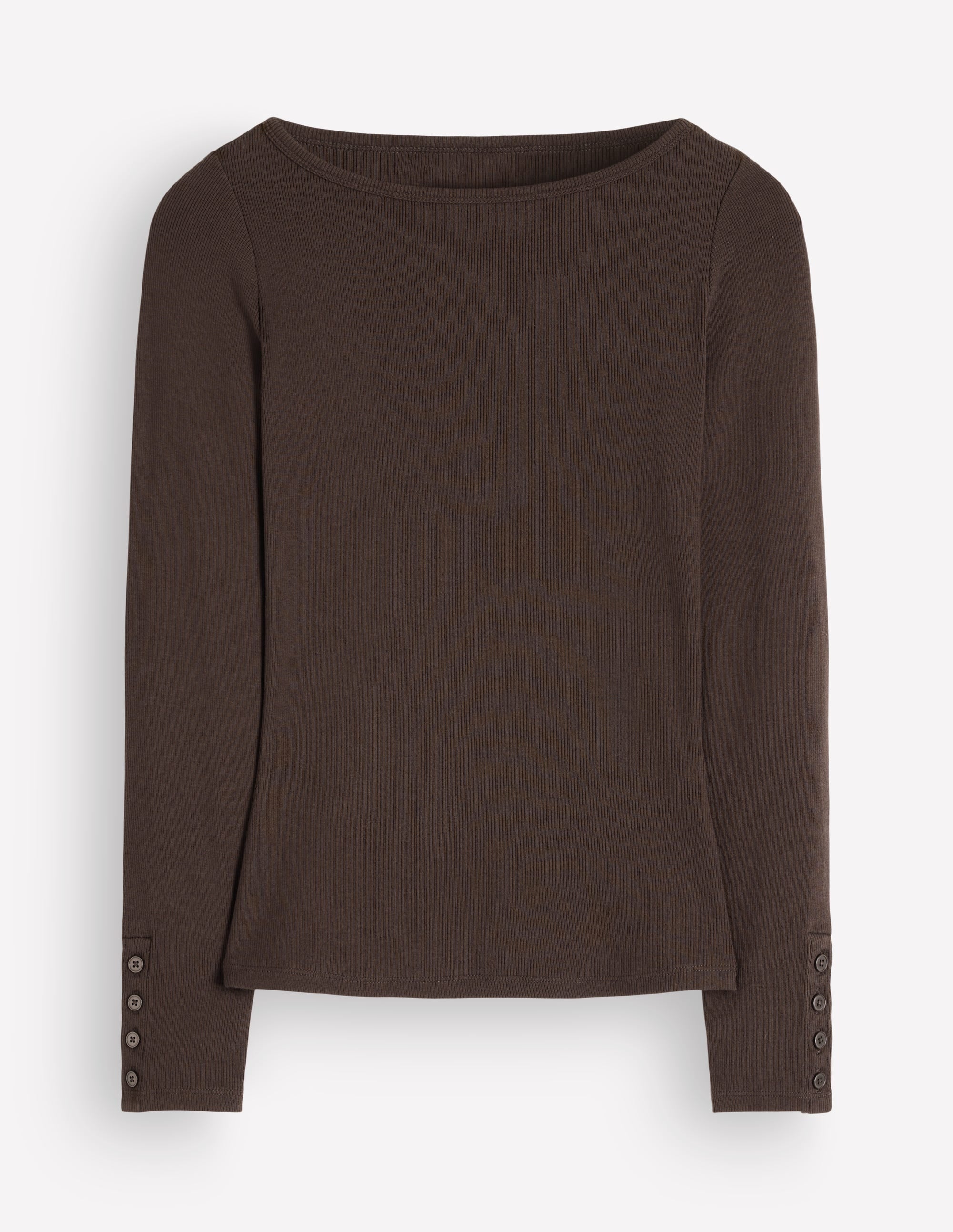 Button Cuff Ribbed Boatneck-Bitter Chocolate - Image 6