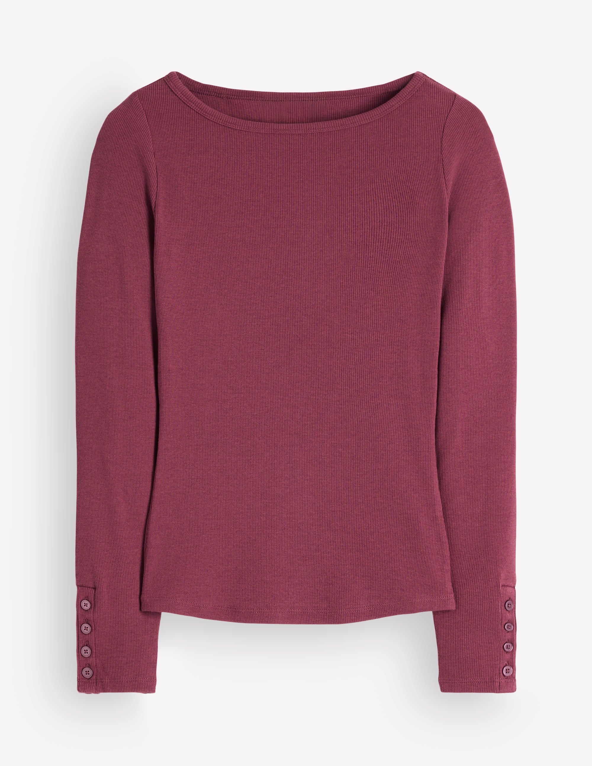 Button Cuff Ribbed Boatneck-Maroon - Image 6