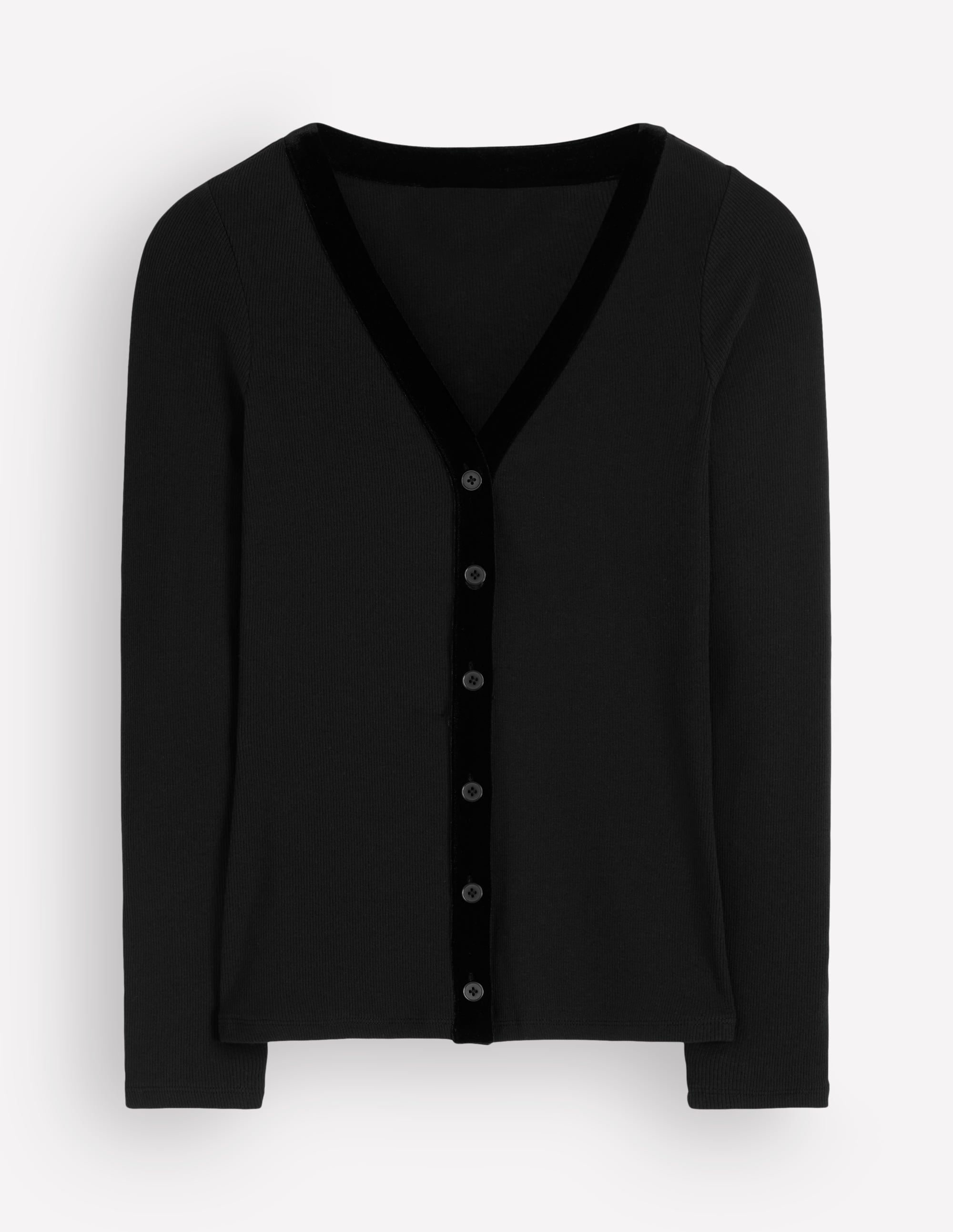 Velvet Trimmed V-Neck Top-Black - Image 5
