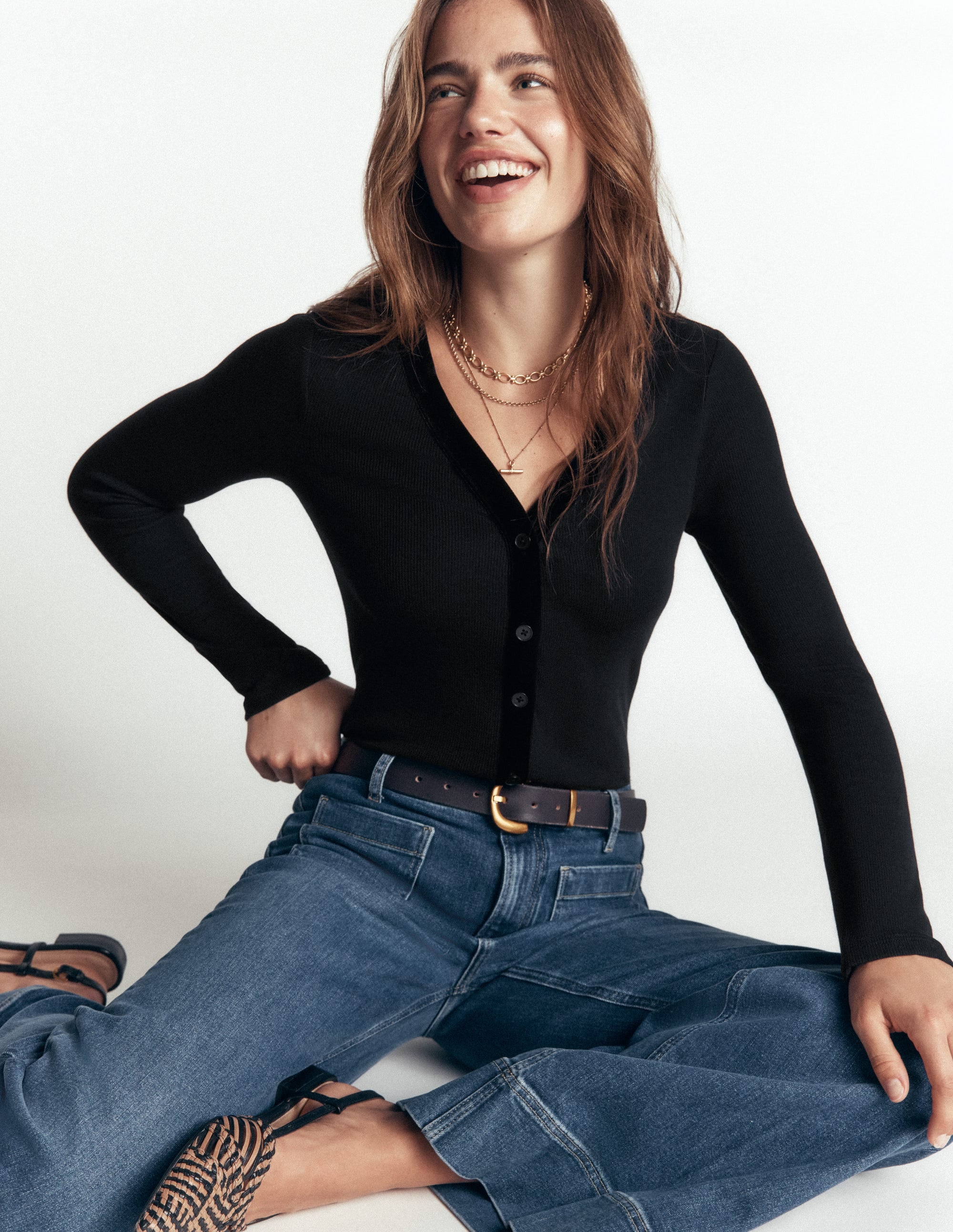 Velvet Trimmed V-Neck Top-Black - Image 1