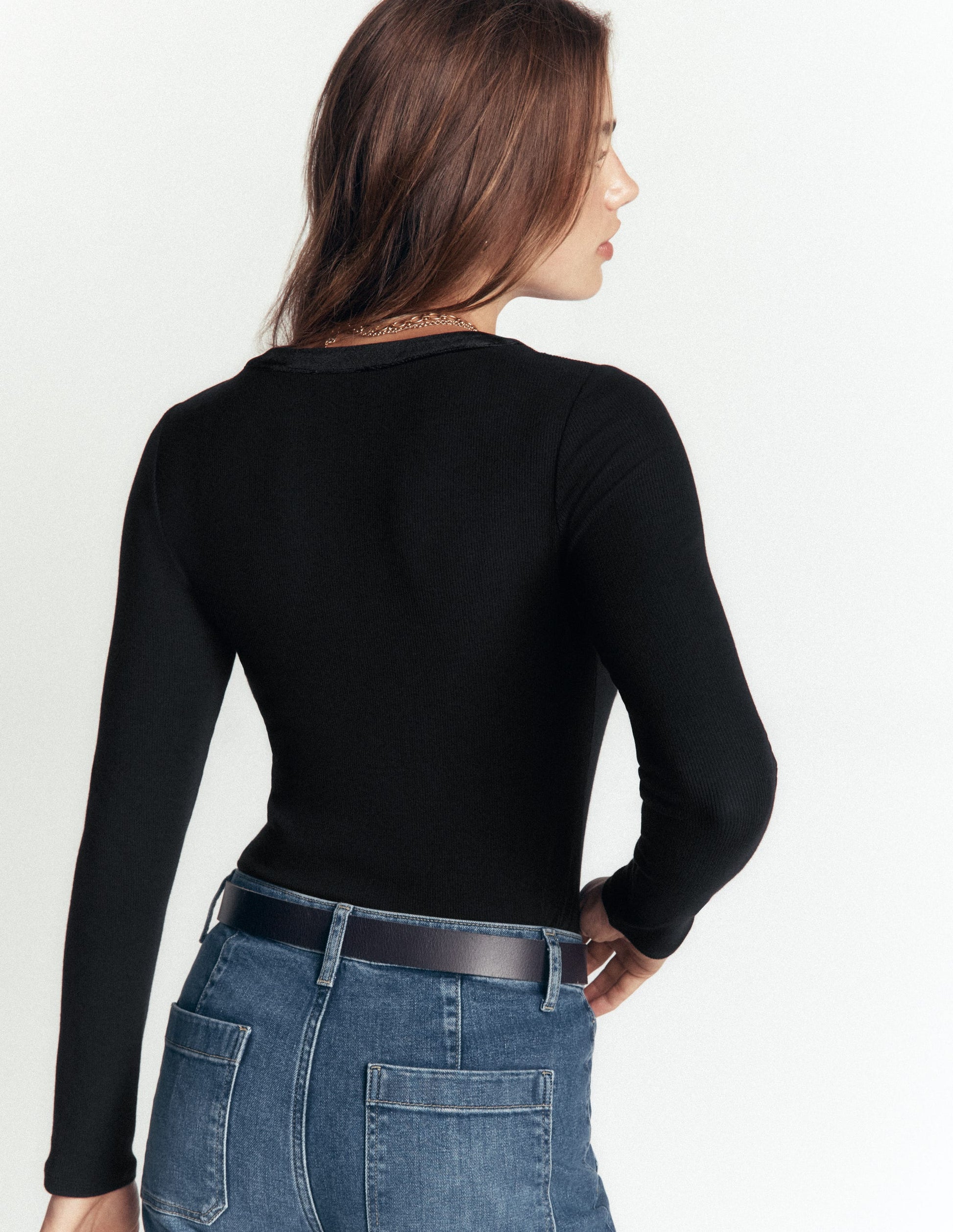 Velvet Trimmed V-Neck Top-Black-3