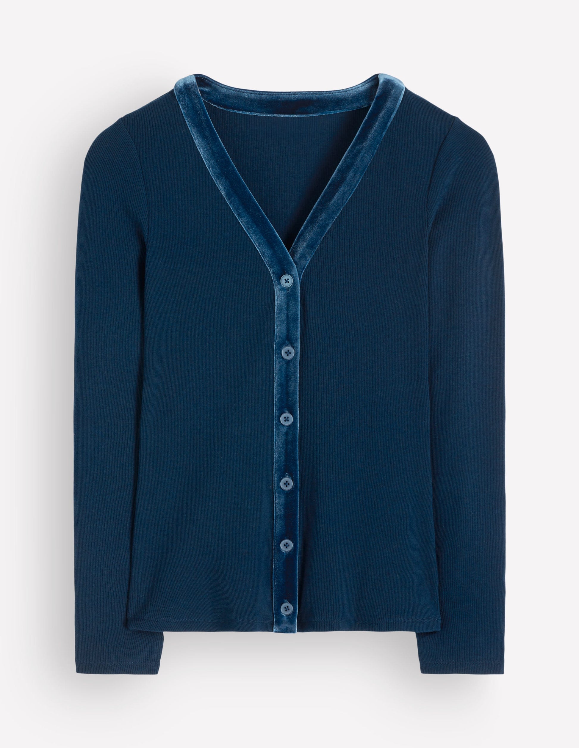 Velvet Trimmed V-Neck Top-Sailor Blue-5