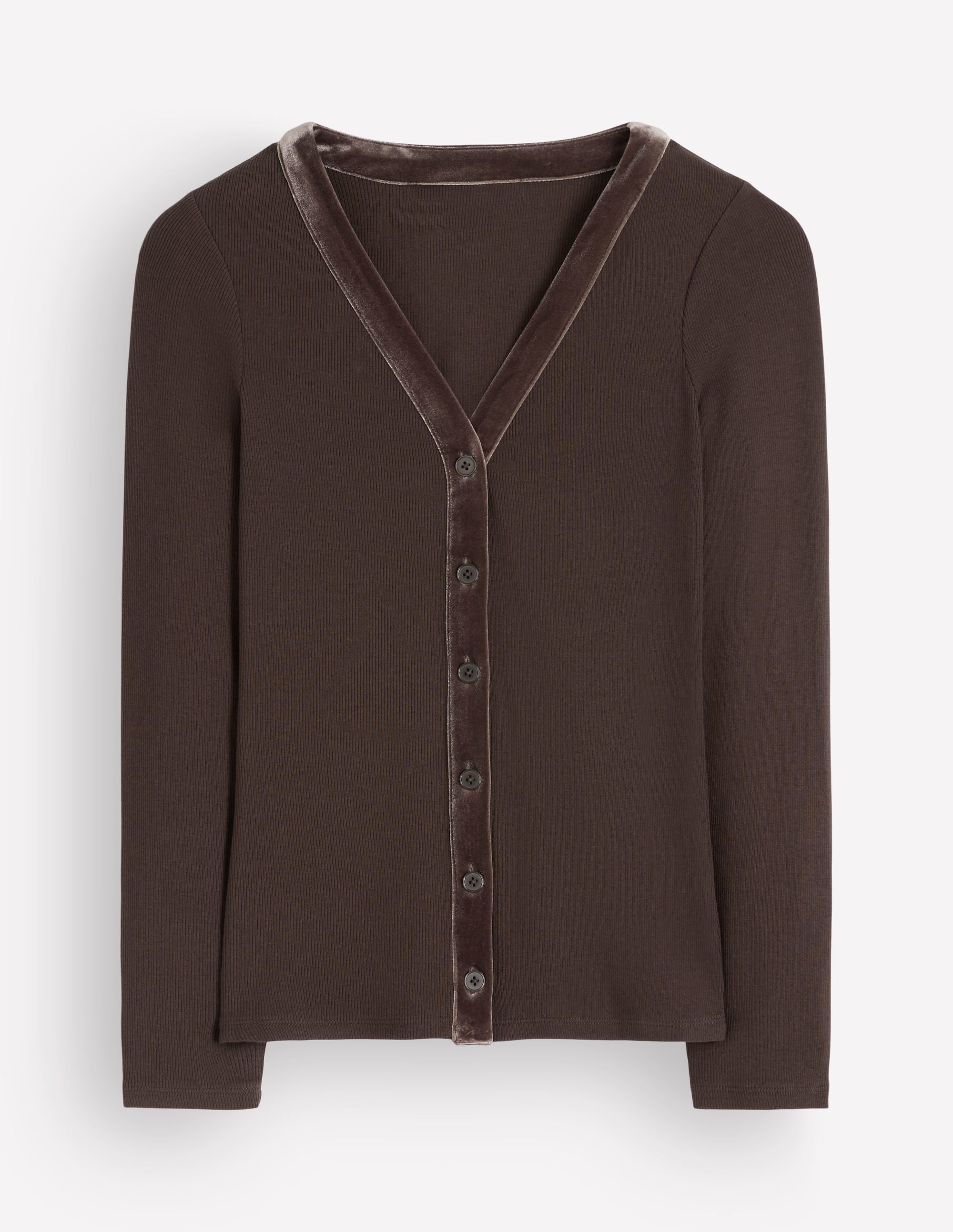 Velvet Trimmed V-Neck Top-Bitter Chocolate - Image 5