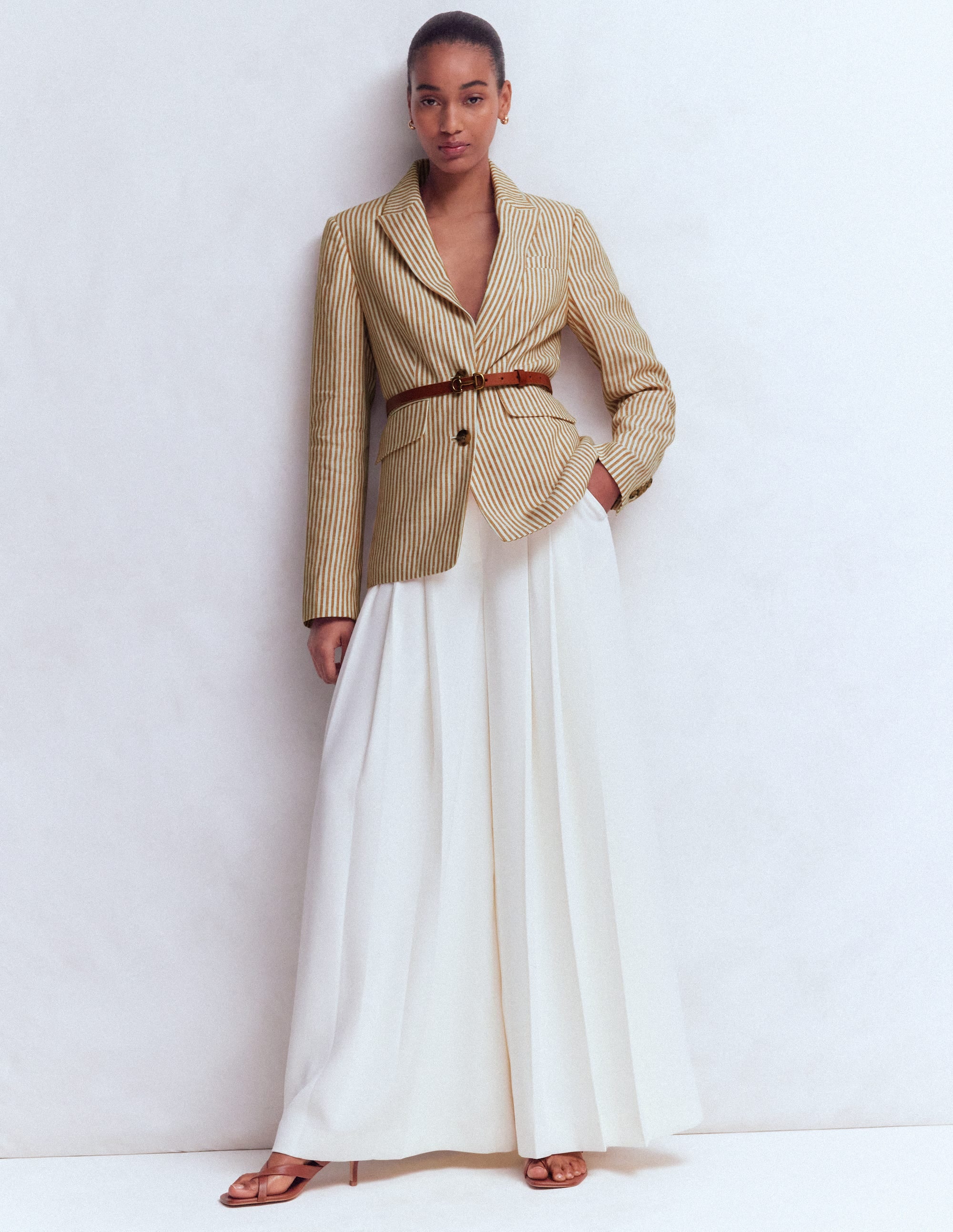 Stamford Linen Blazer-Brown, Ivory Ticking Stripe - Image 1