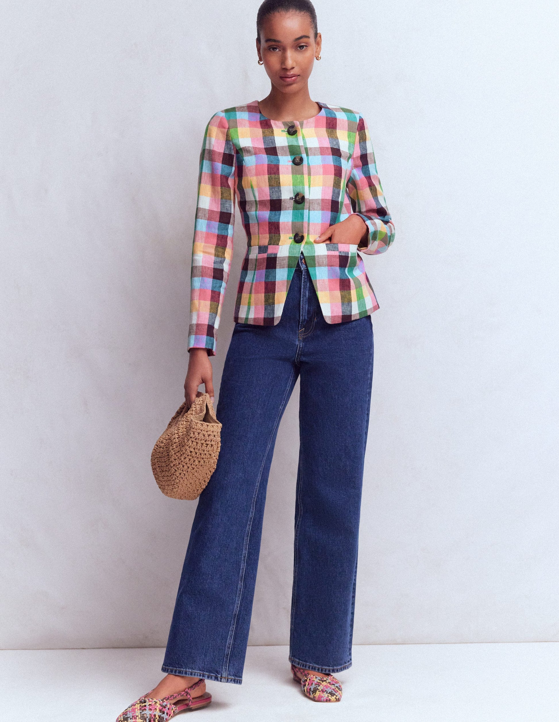 Hampstead Linen Blazer-Soft Yellow, Pink Multigingham-1