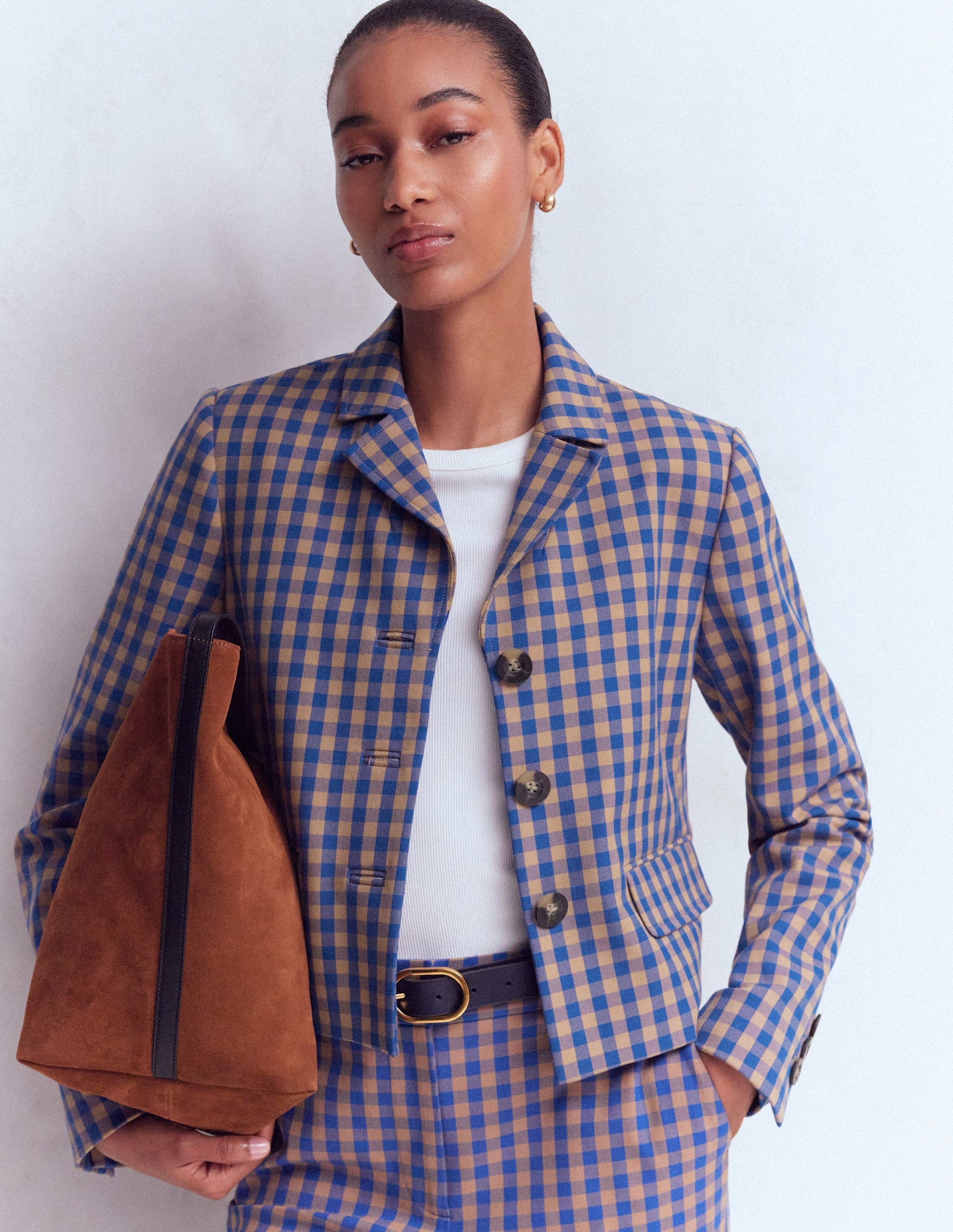 Dartmouth Cotton Blazer-Camel, Blue Gingham-1