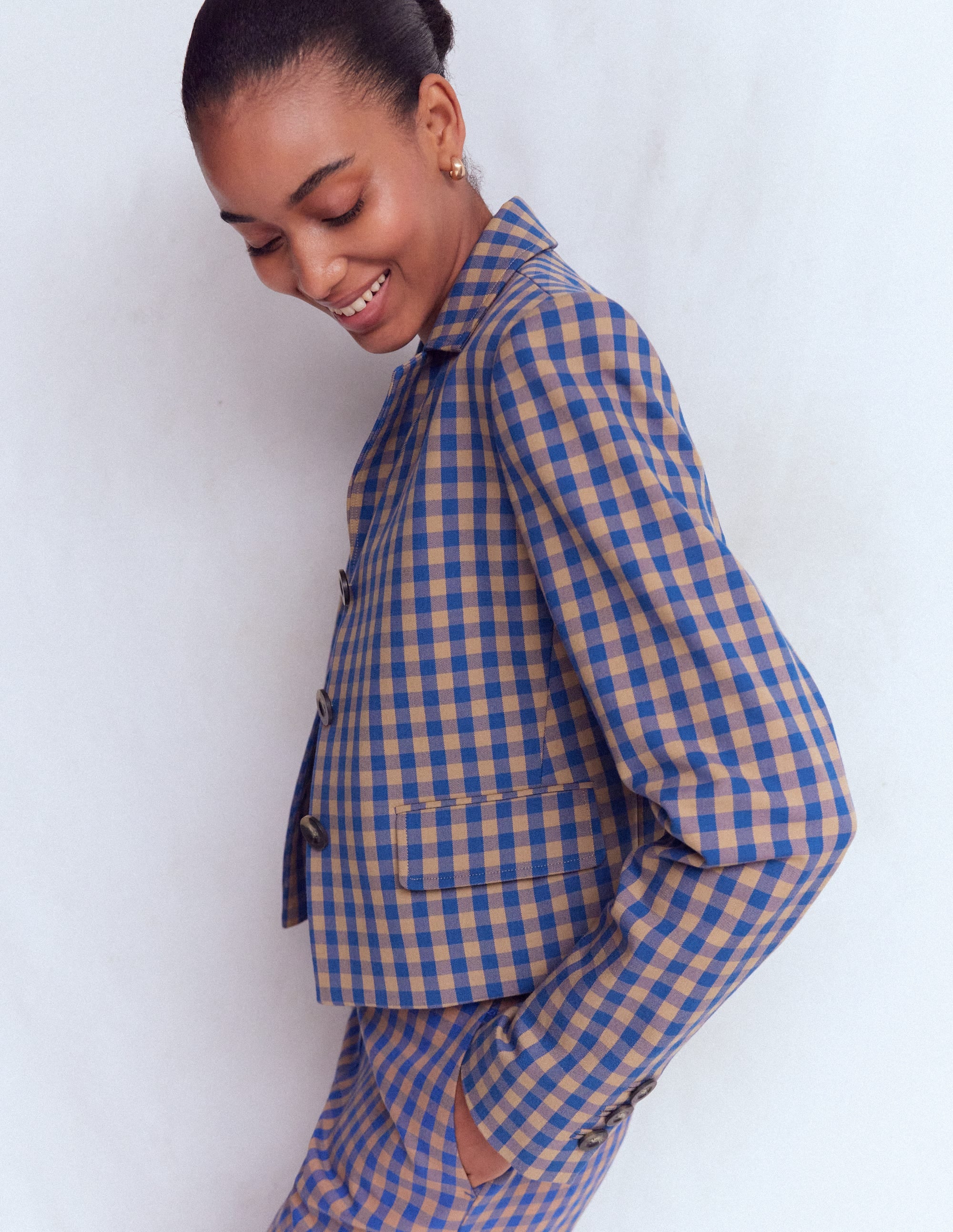 Dartmouth Cotton Blazer-Camel, Blue Gingham - Image 5