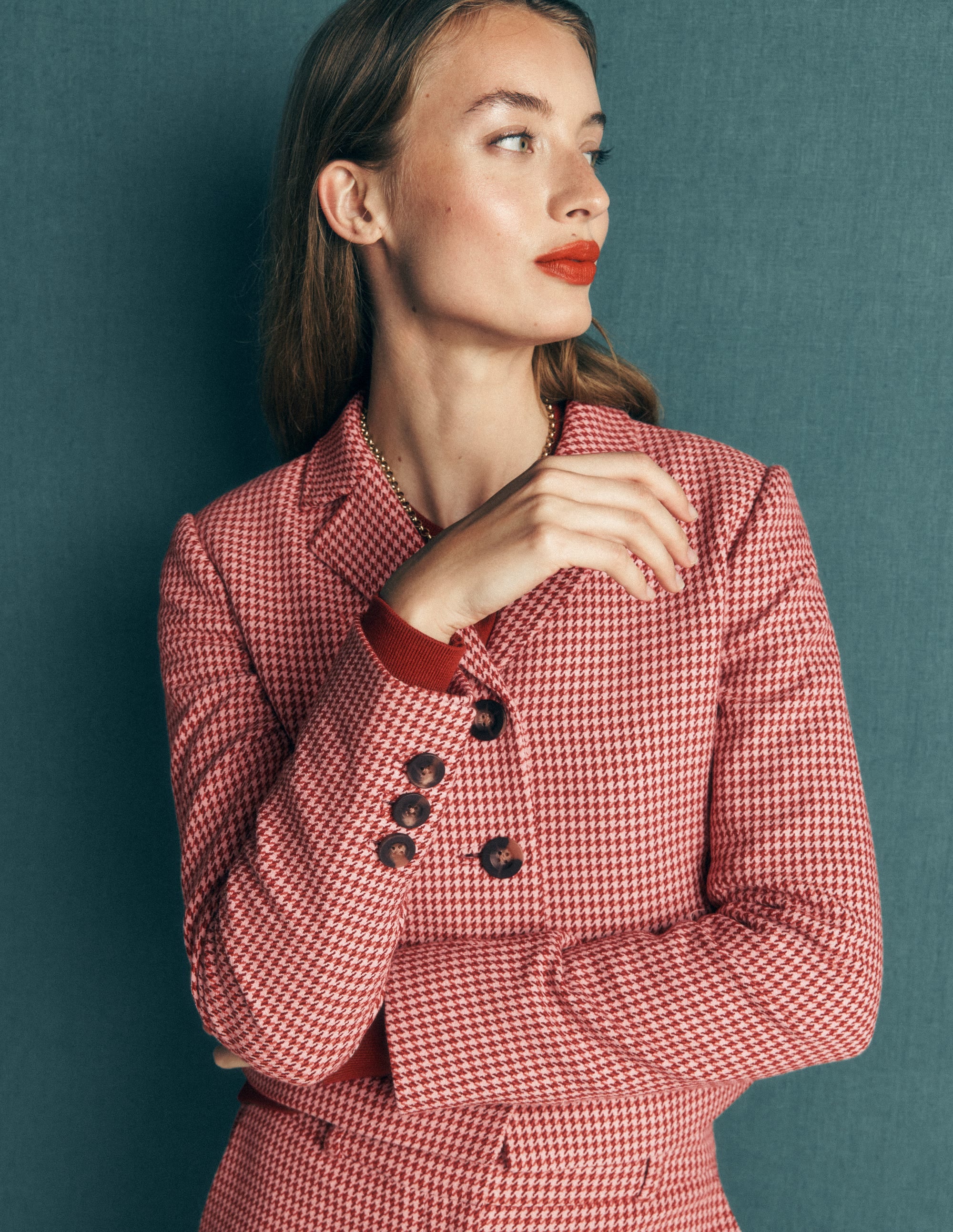 Dartmouth Cotton Blazer-Pink and Brown Puppytooth - Image 2