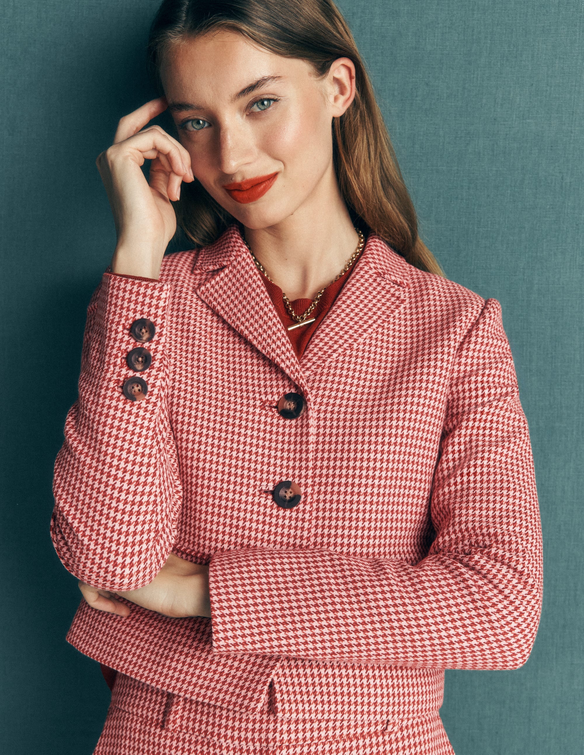 Dartmouth Cotton Blazer-Pink and Brown Puppytooth - Image 3