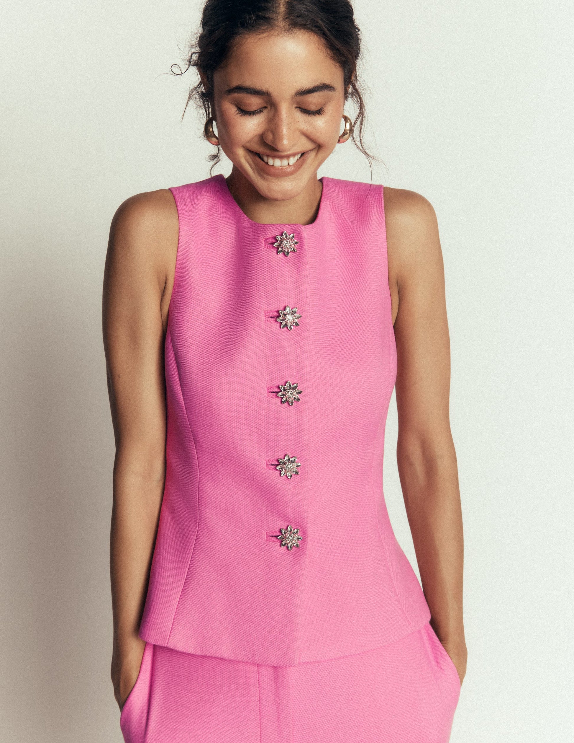 Textured Peplum Waistcoat-Wild Pink-1