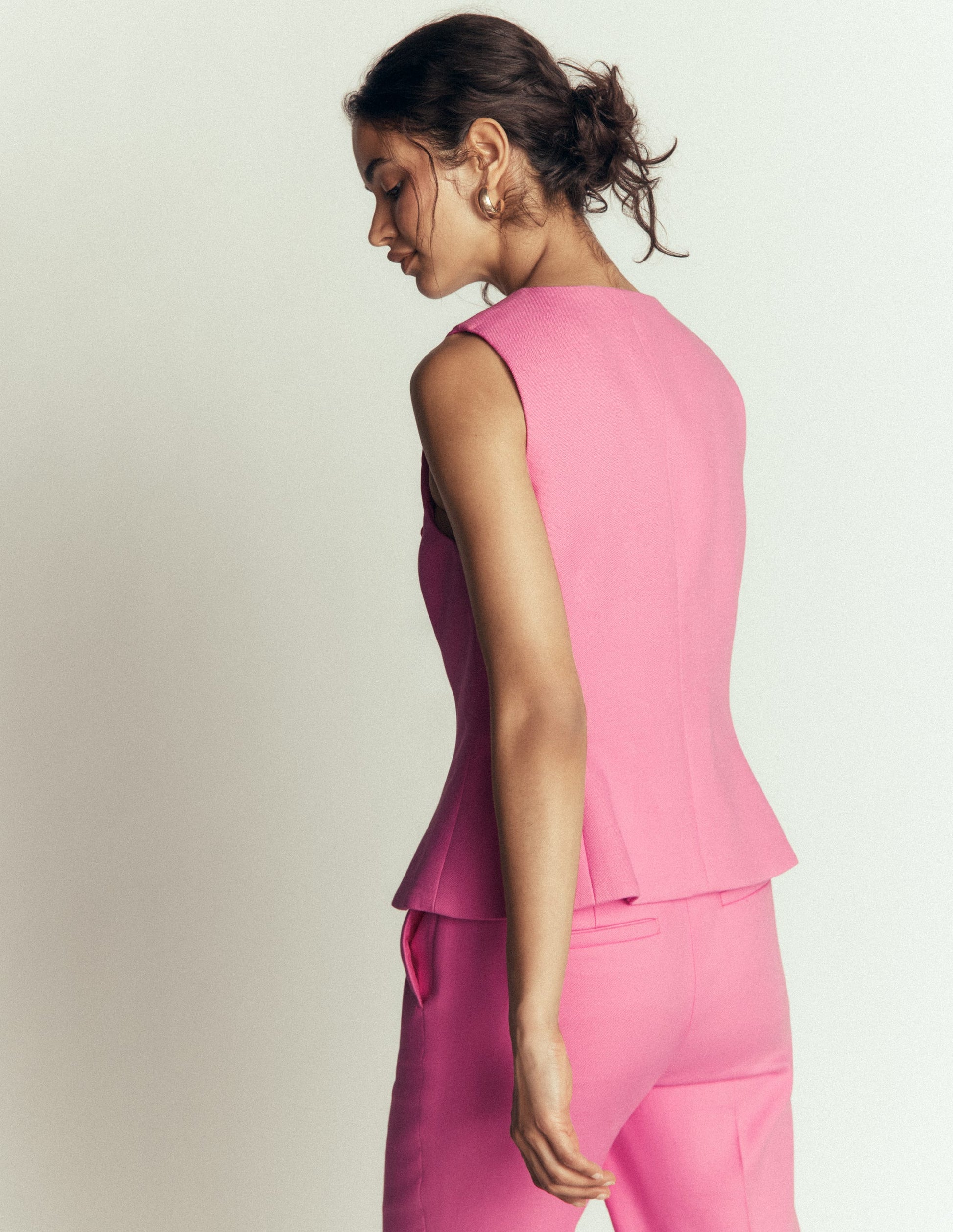 Textured Peplum Waistcoat-Wild Pink-3
