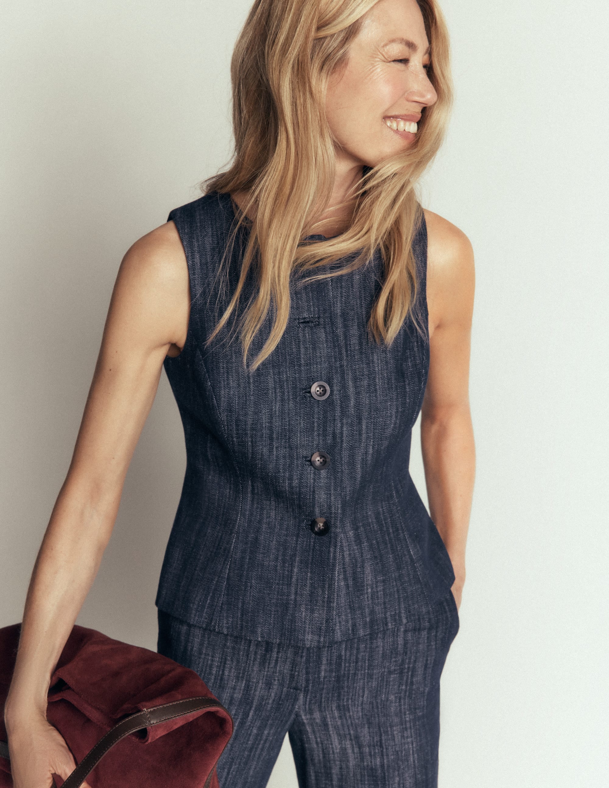 Denim Peplum Waistcoat-Indigo - Image 1