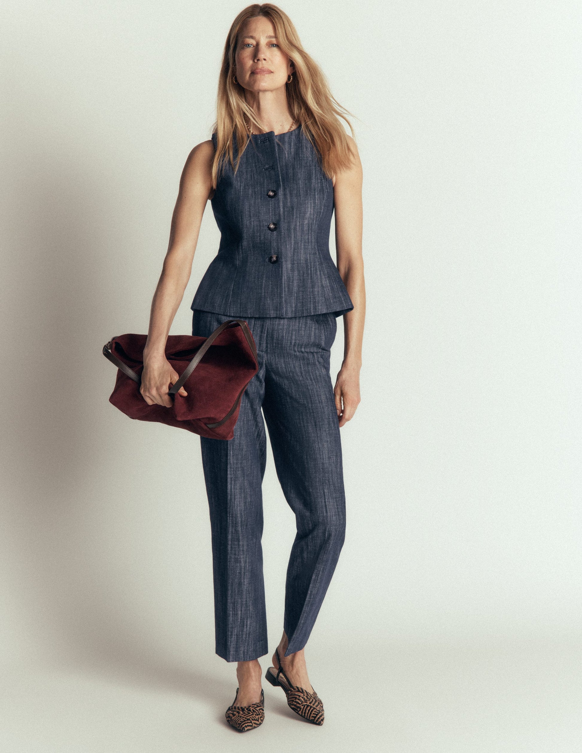 Denim Peplum Waistcoat-Indigo-4
