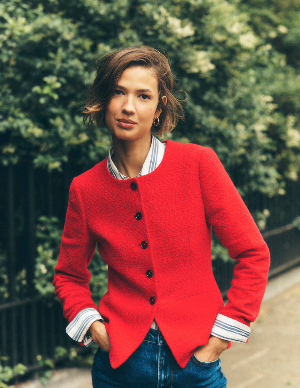 Collarless Tailored Blazer-Poppy Red-1