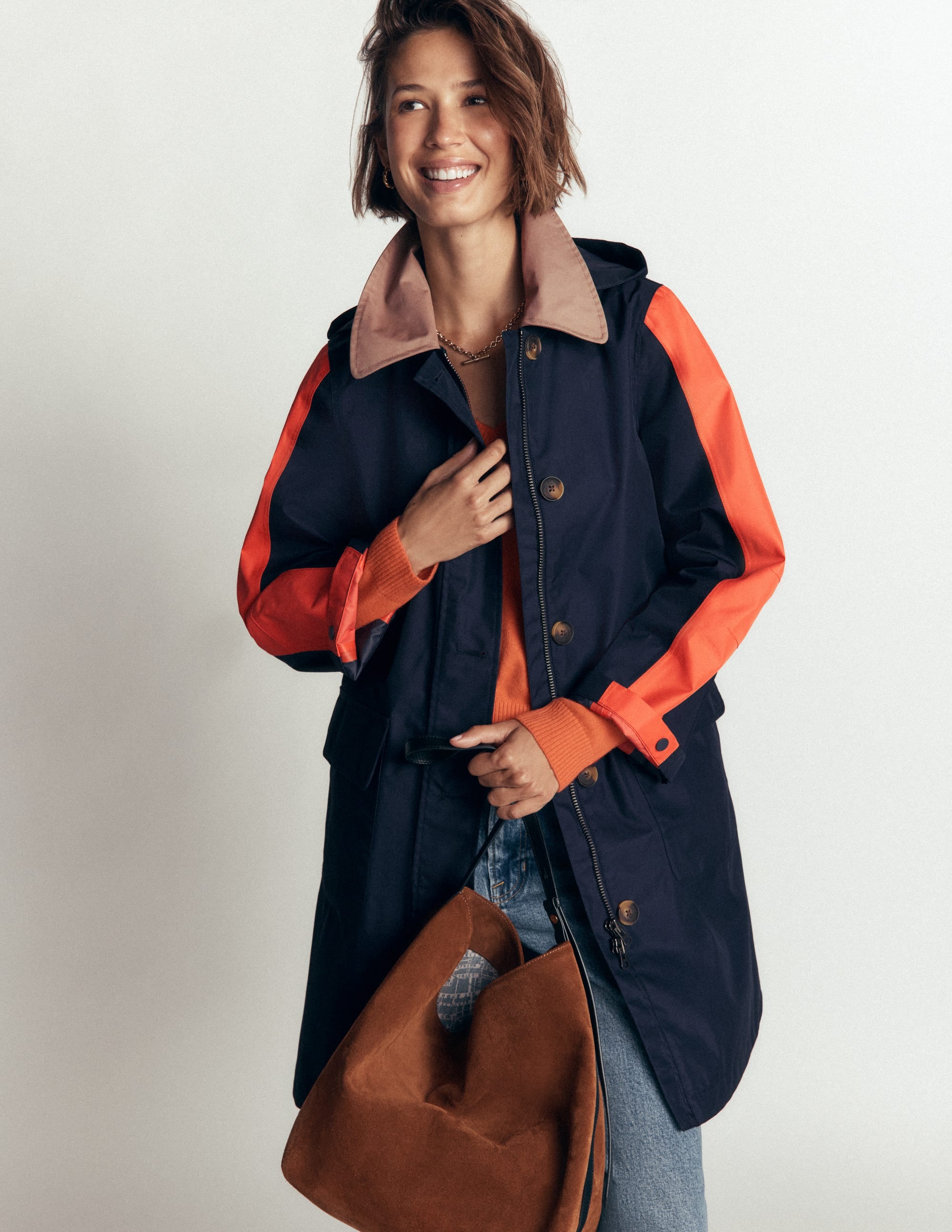 Colour block Raincoat-Navy - Image 1