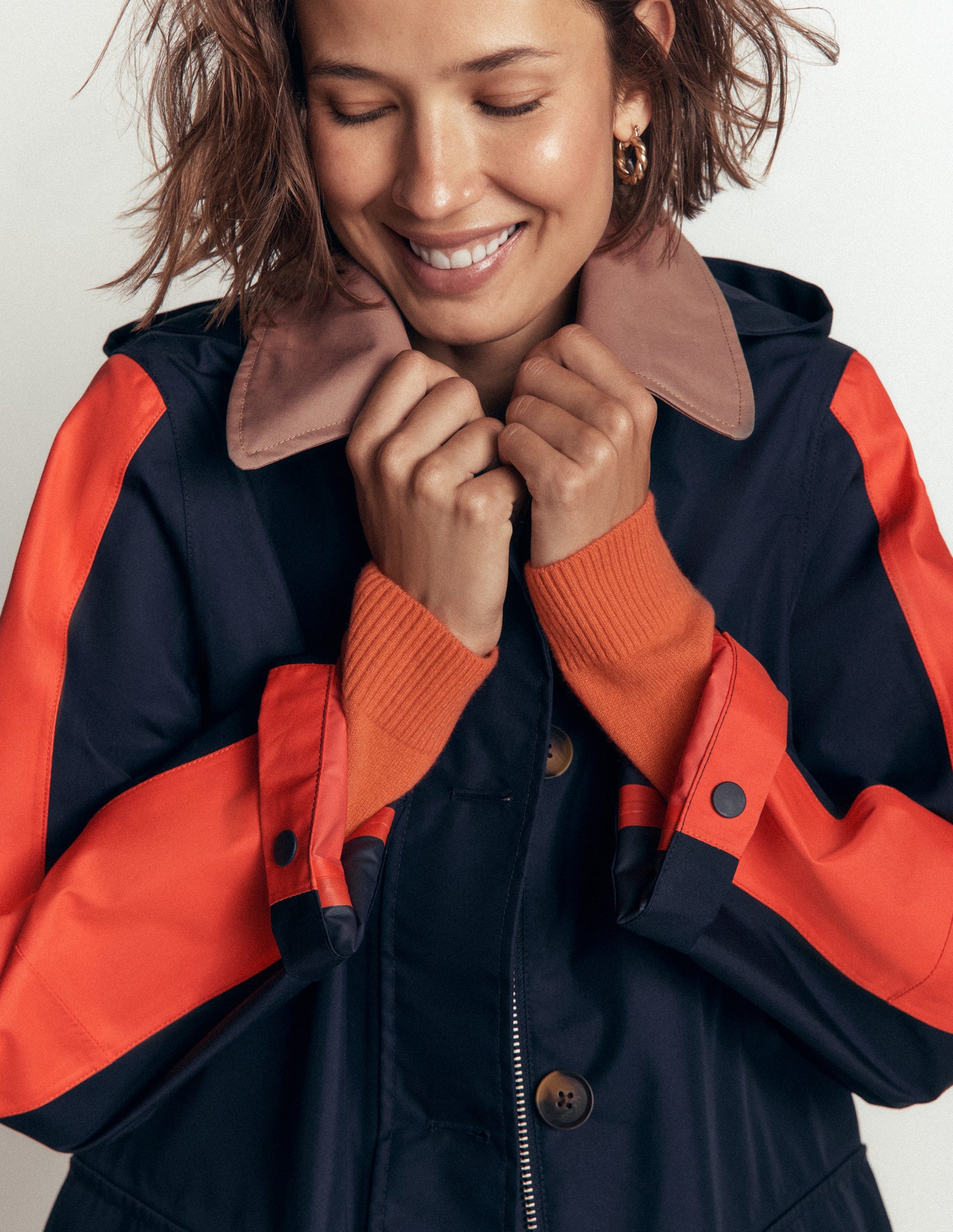 Colour block Raincoat-Navy-2