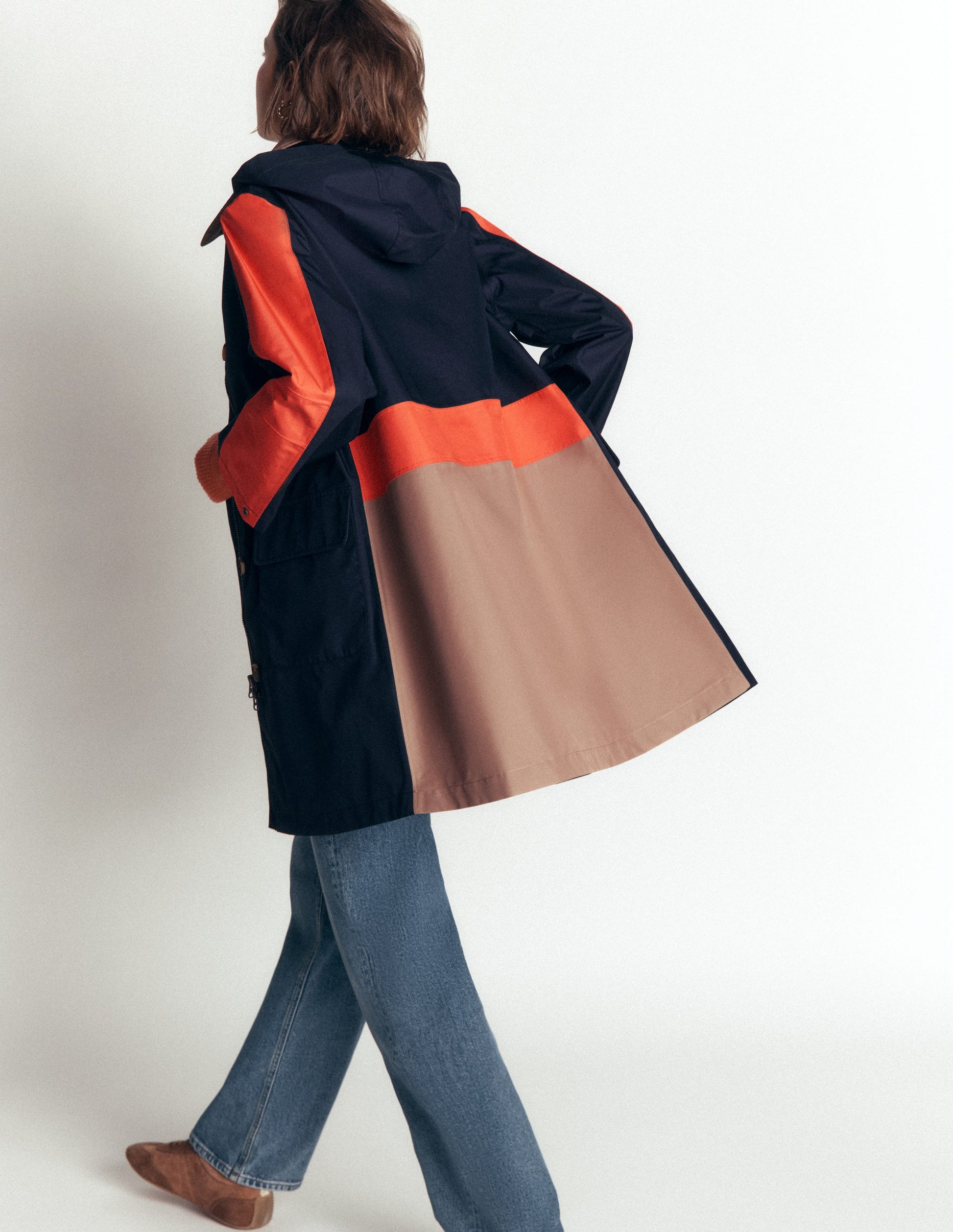 Colour block Raincoat-Navy-3