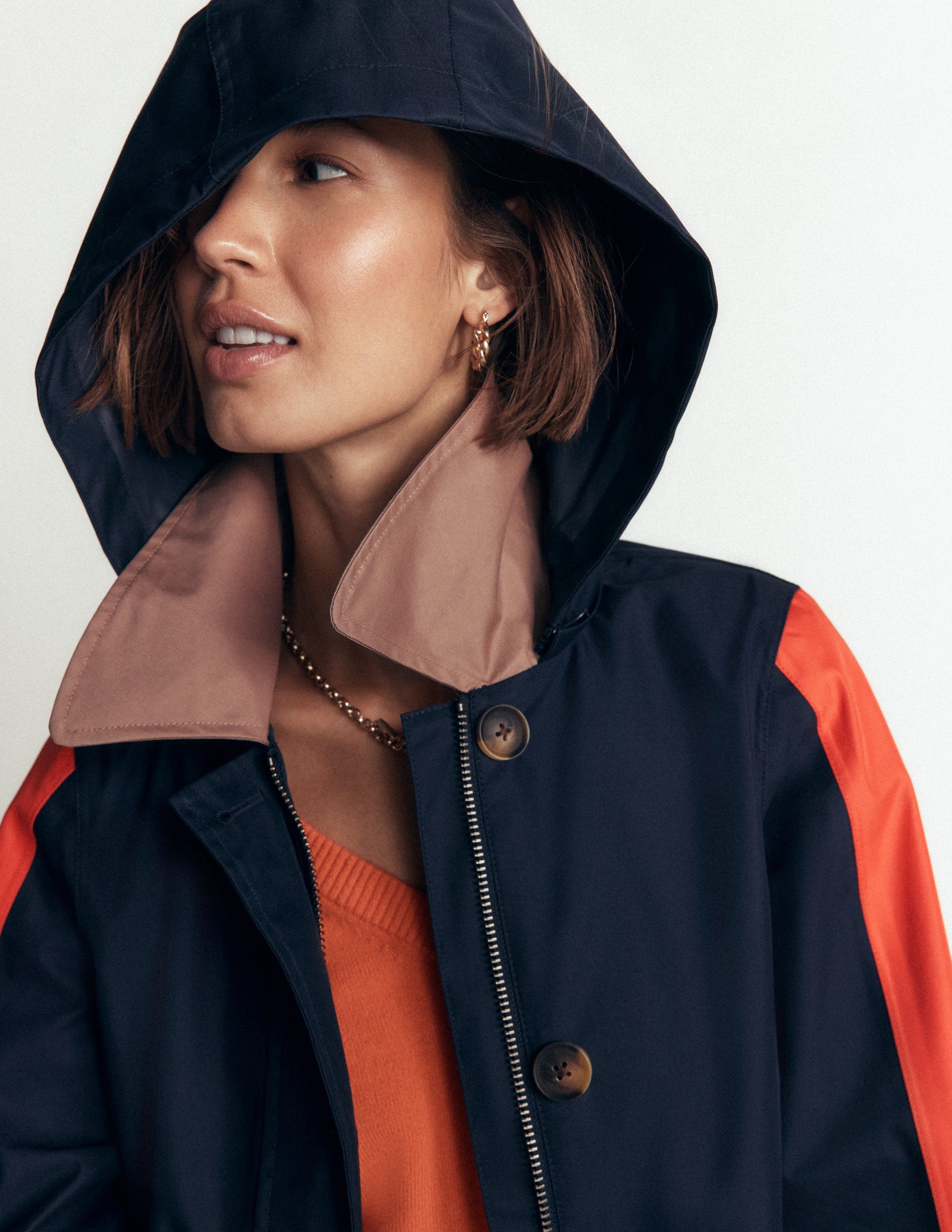 Colour block Raincoat-Navy-4