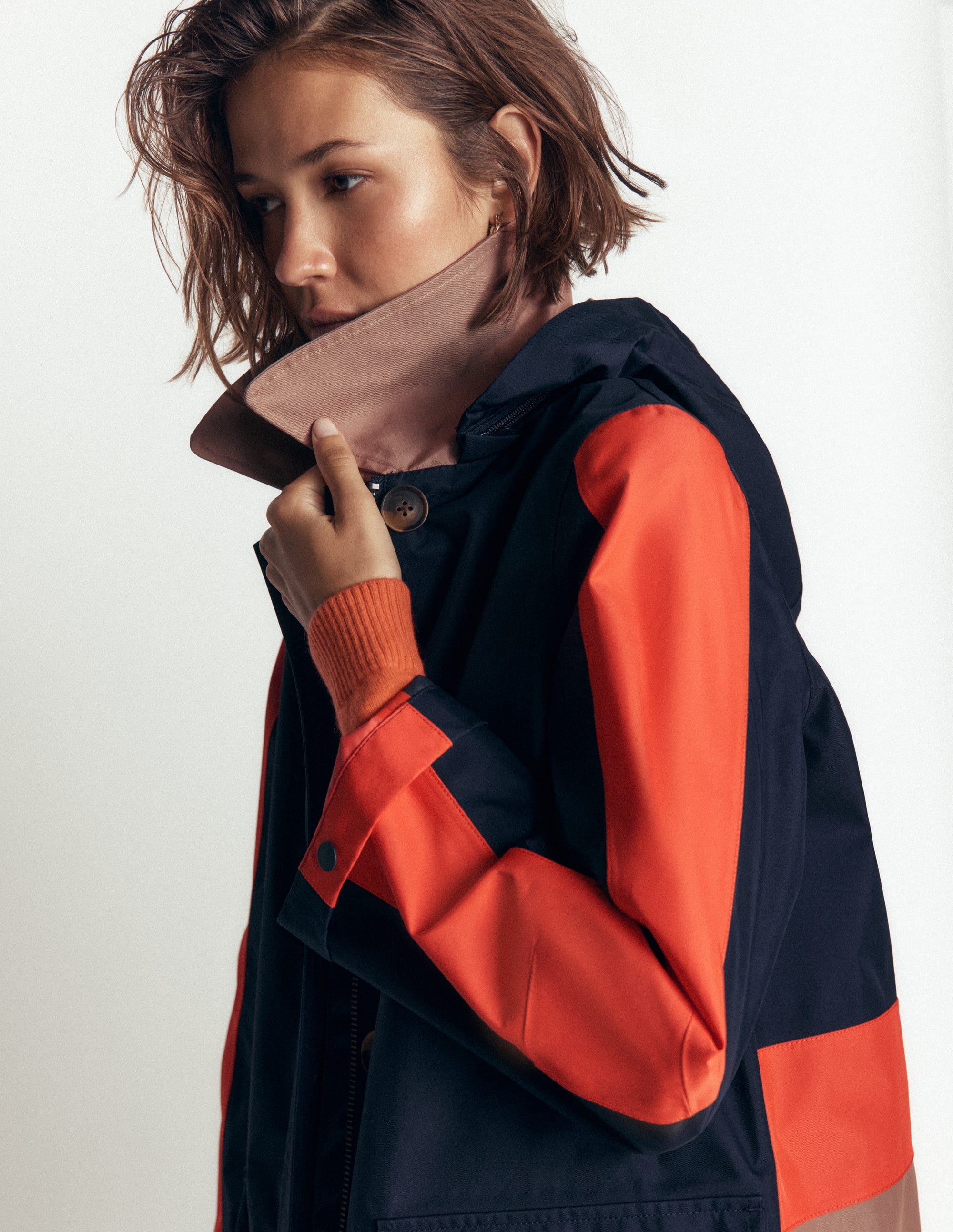 Colour block Raincoat-Navy - Image 5