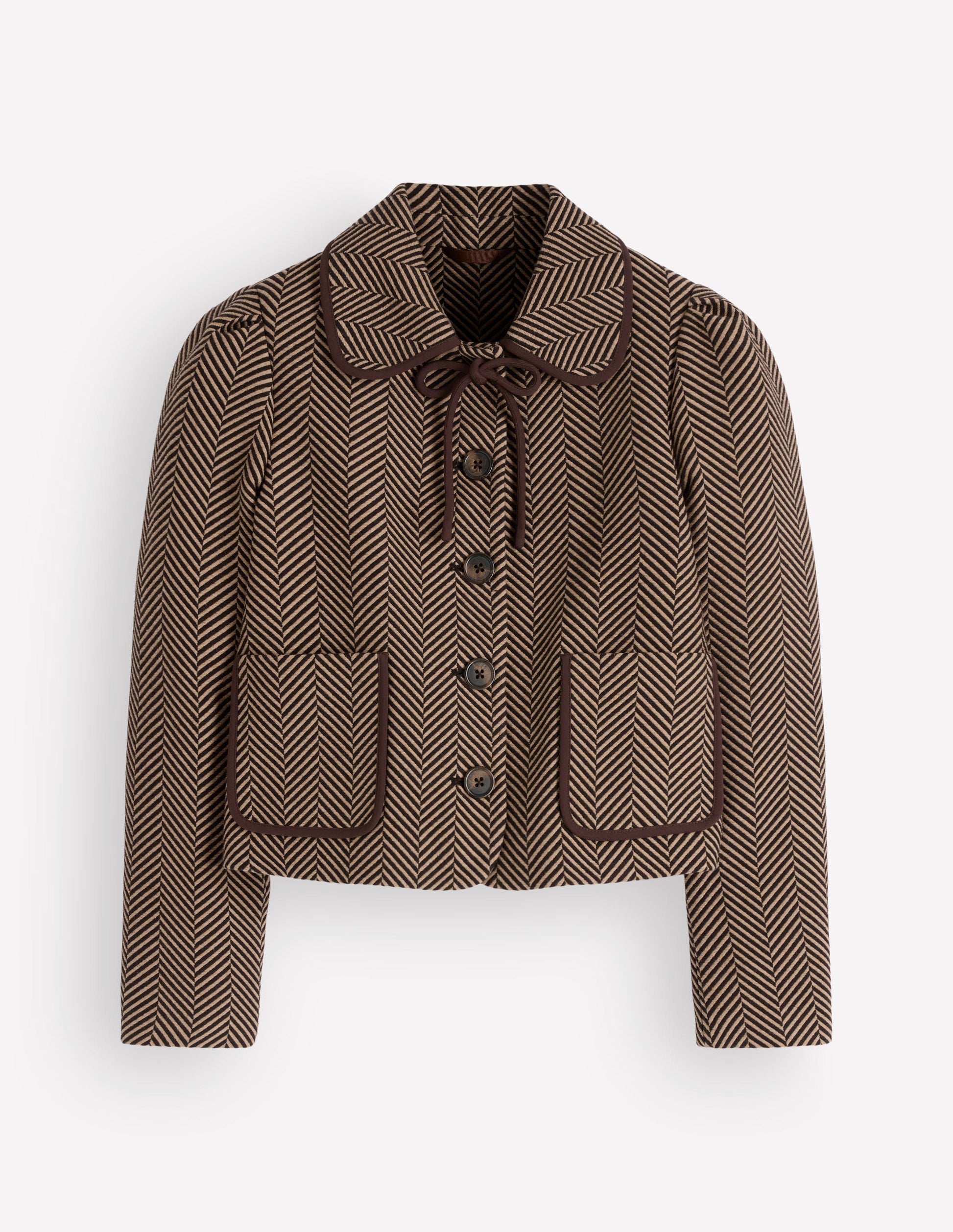 Branscombe Wool Bow Jacket-Brown Herringbone-6