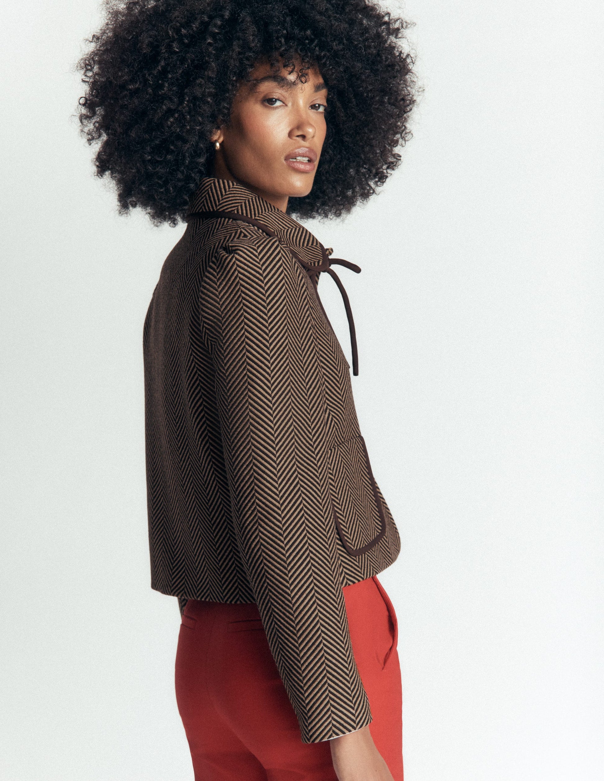 Branscombe Wool Bow Jacket-Brown Herringbone-2