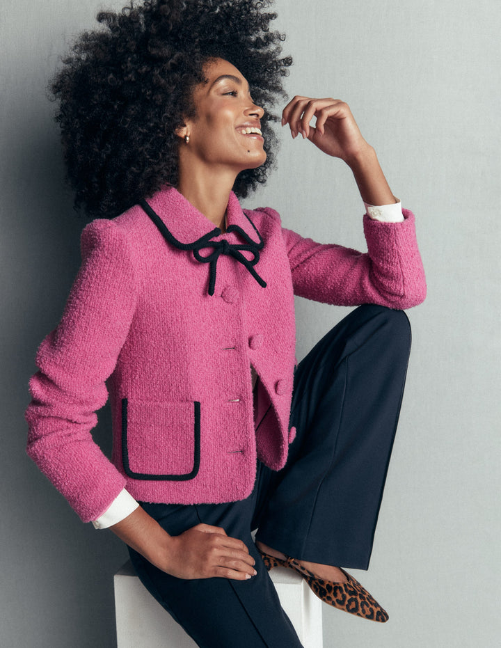 Branscombe Wool Bow Jacket-Pink Solid