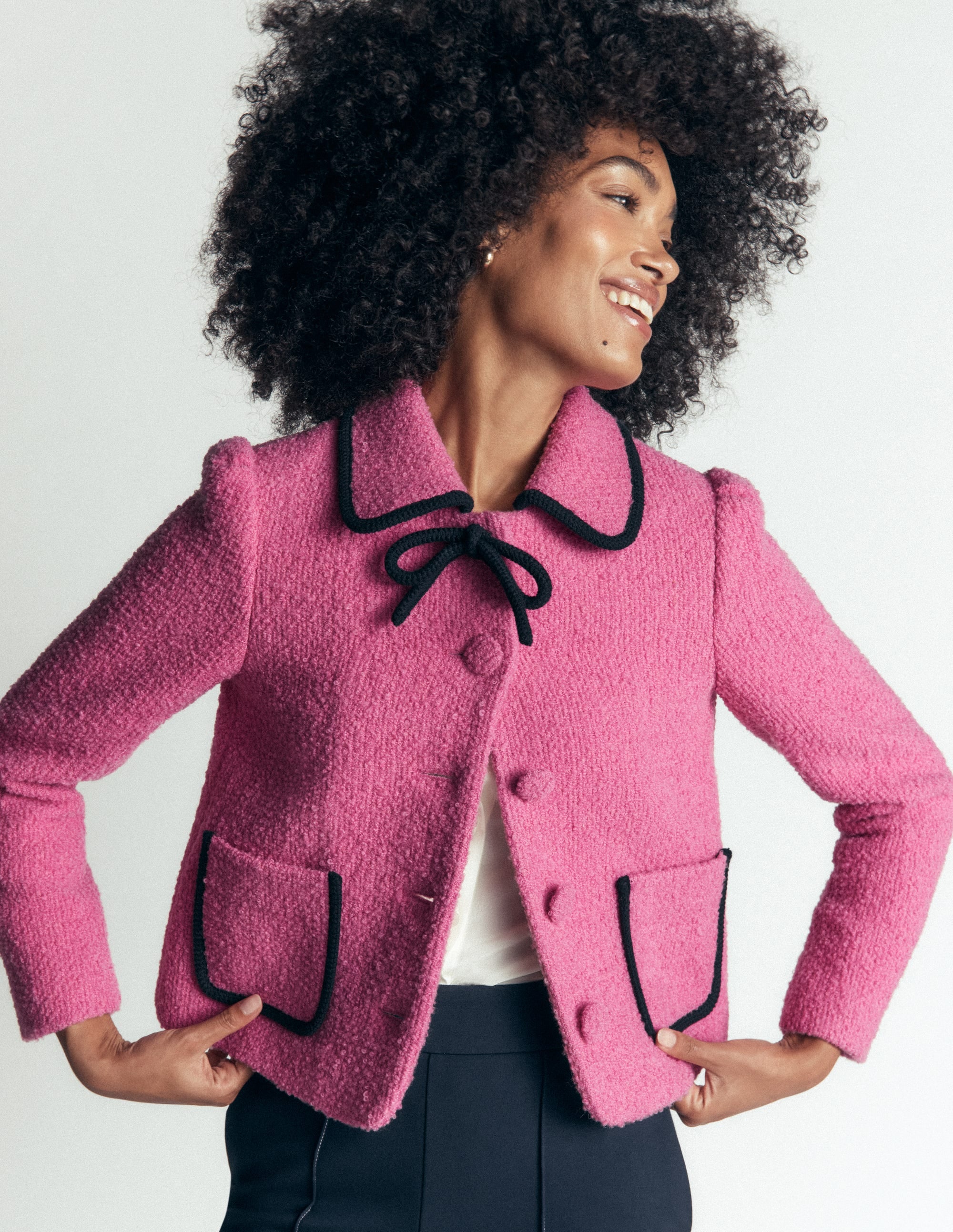 Branscombe Wool Bow Jacket-Pink Solid - Image 3