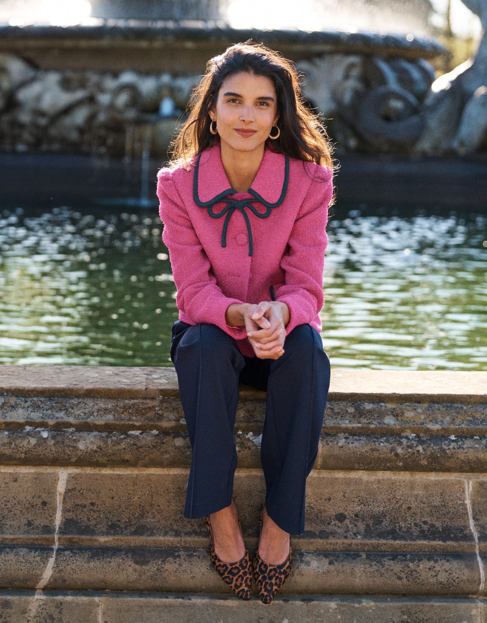 Branscombe Wool Bow Jacket-Pink Solid-1