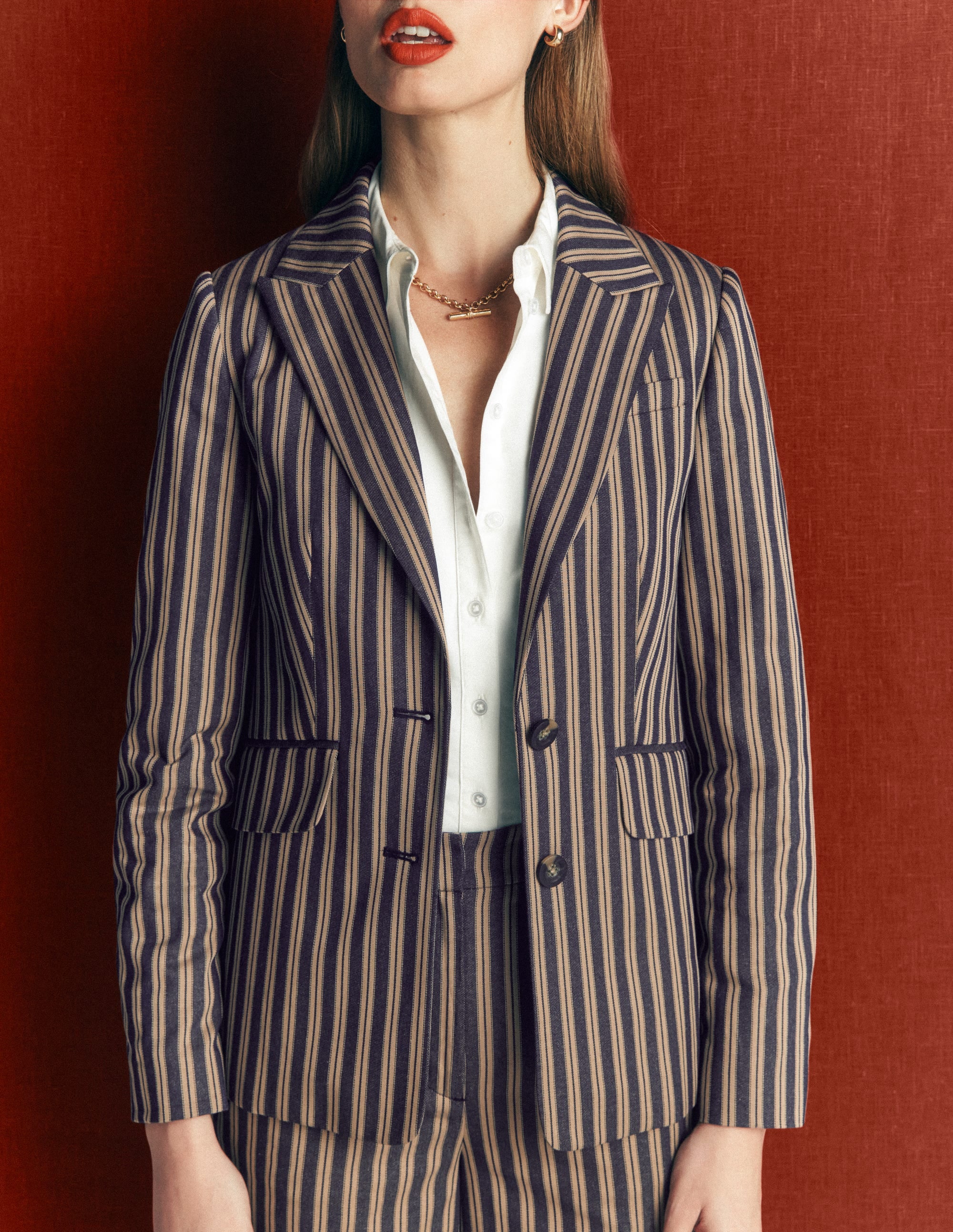 Stamford Tailored Blazer-Navy, Camel Tram Stripe - Image 6