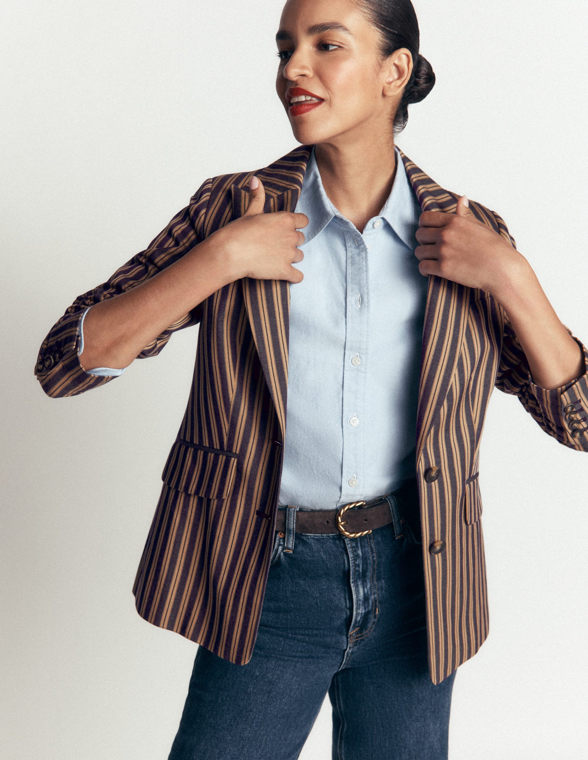 Stamford Tailored Blazer-Navy, Camel Tram Stripe-9