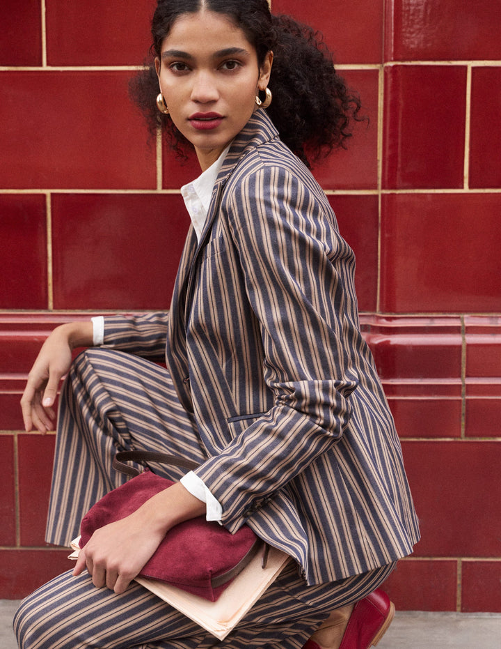 Stamford Tailored Blazer-Navy, Camel Tram Stripe