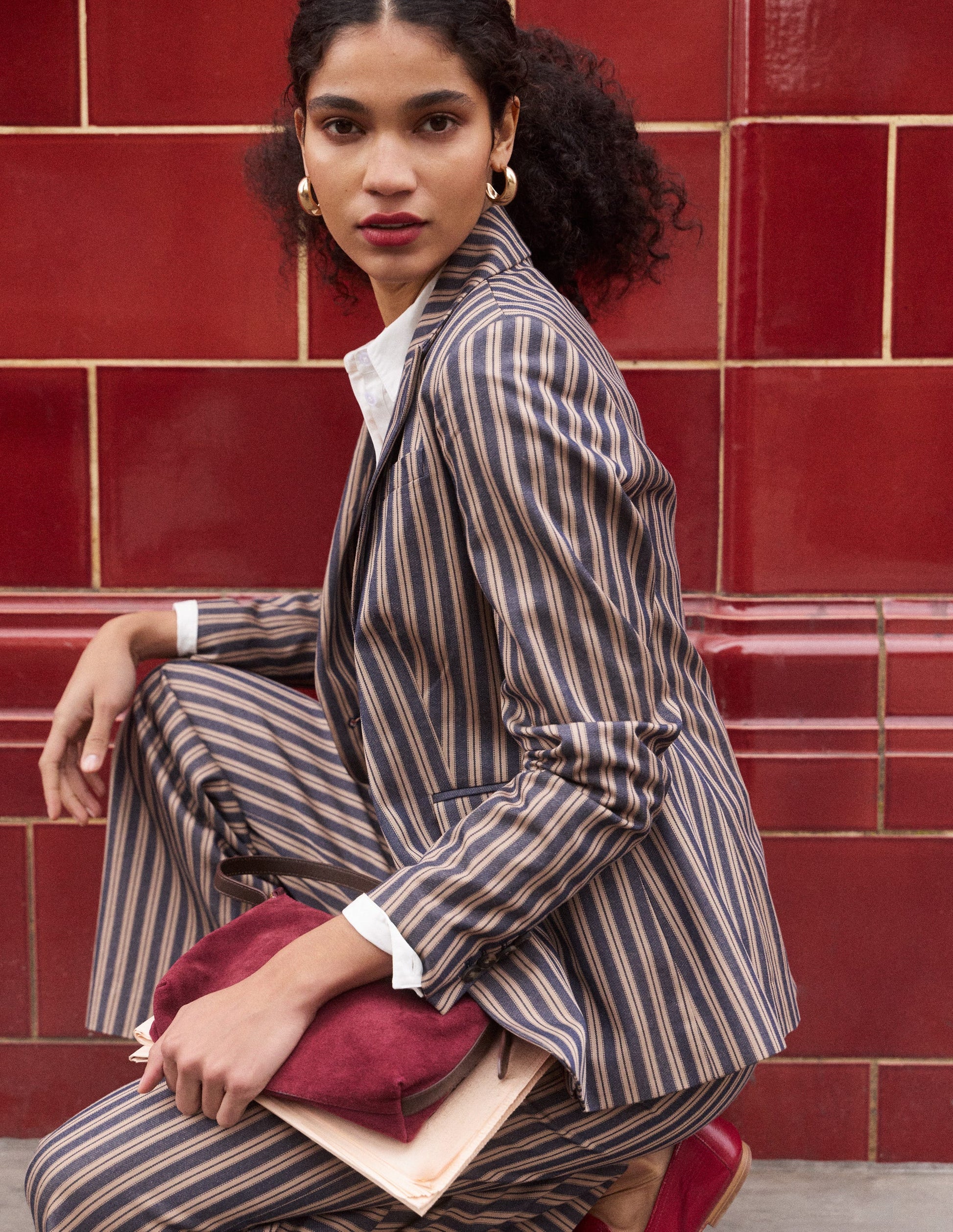 Stamford Tailored Blazer-Navy, Camel Tram Stripe-1