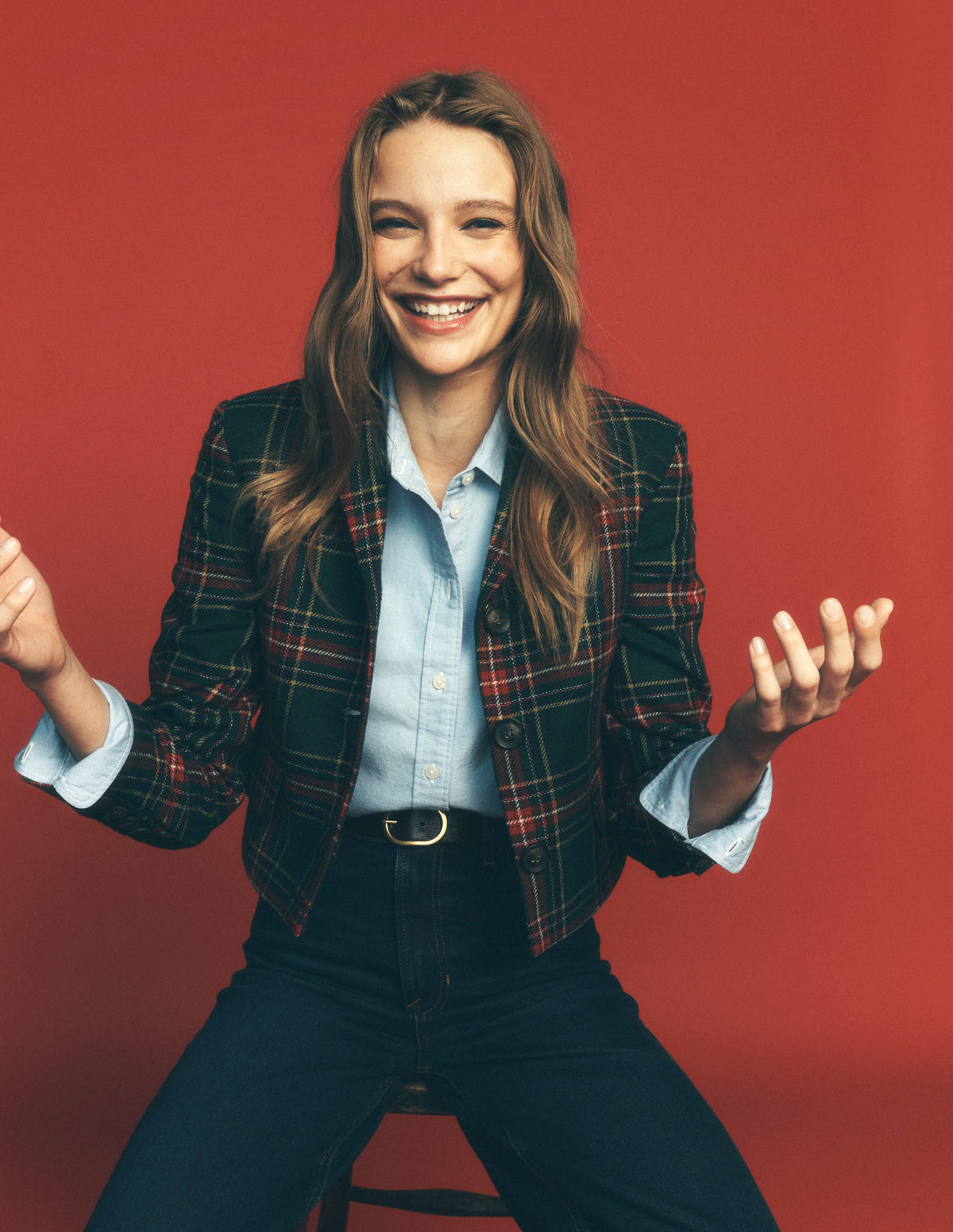 Dartmouth Wool Blend Blazer-Green, Navy and Red Check - Image 1