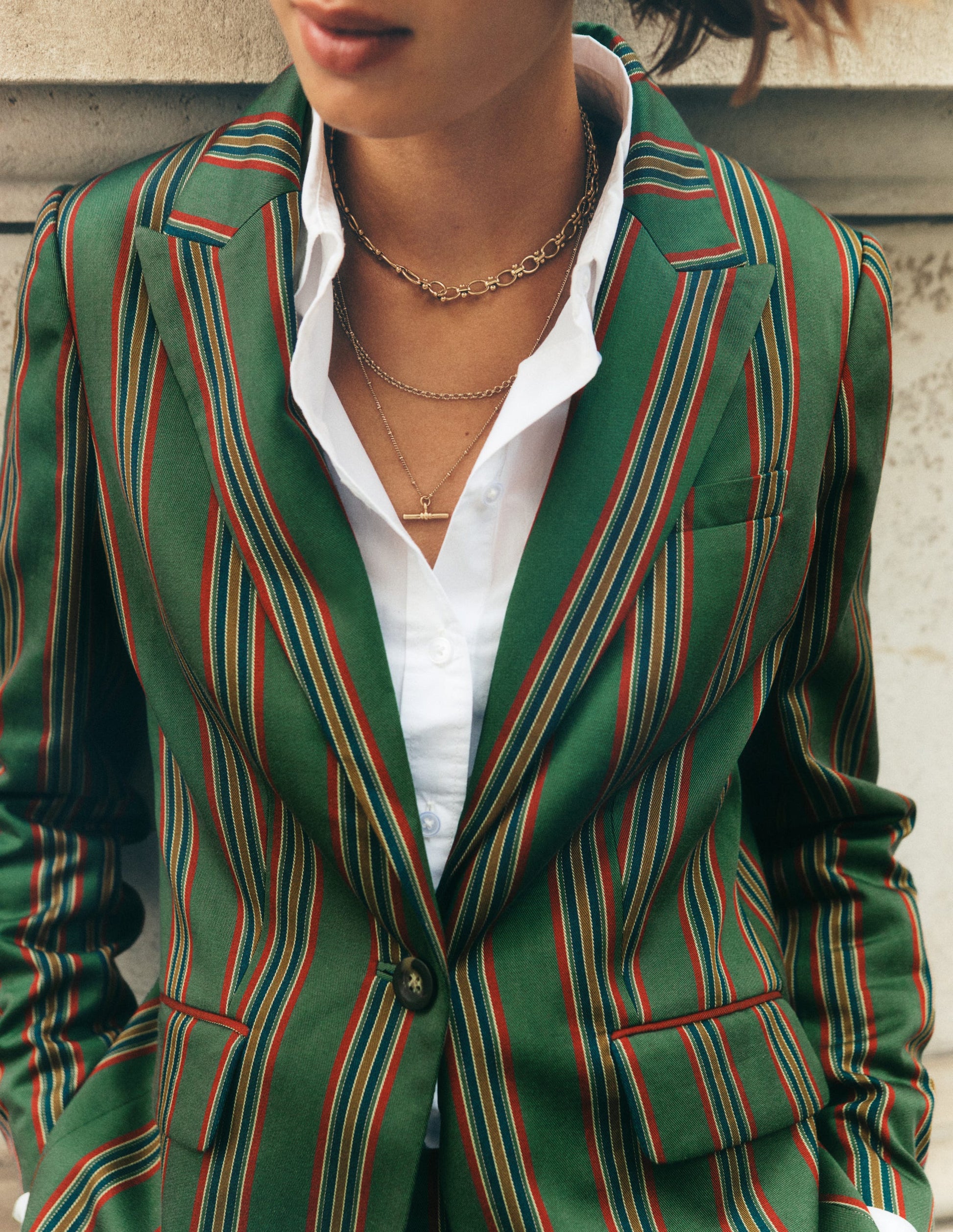 Woodbridge Tailored Blazer-Green, Collegic Stripe-3