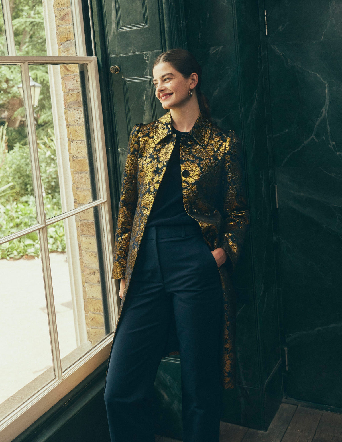 Aylesford Jacquard Coat-Gold Floral Jacquard-1