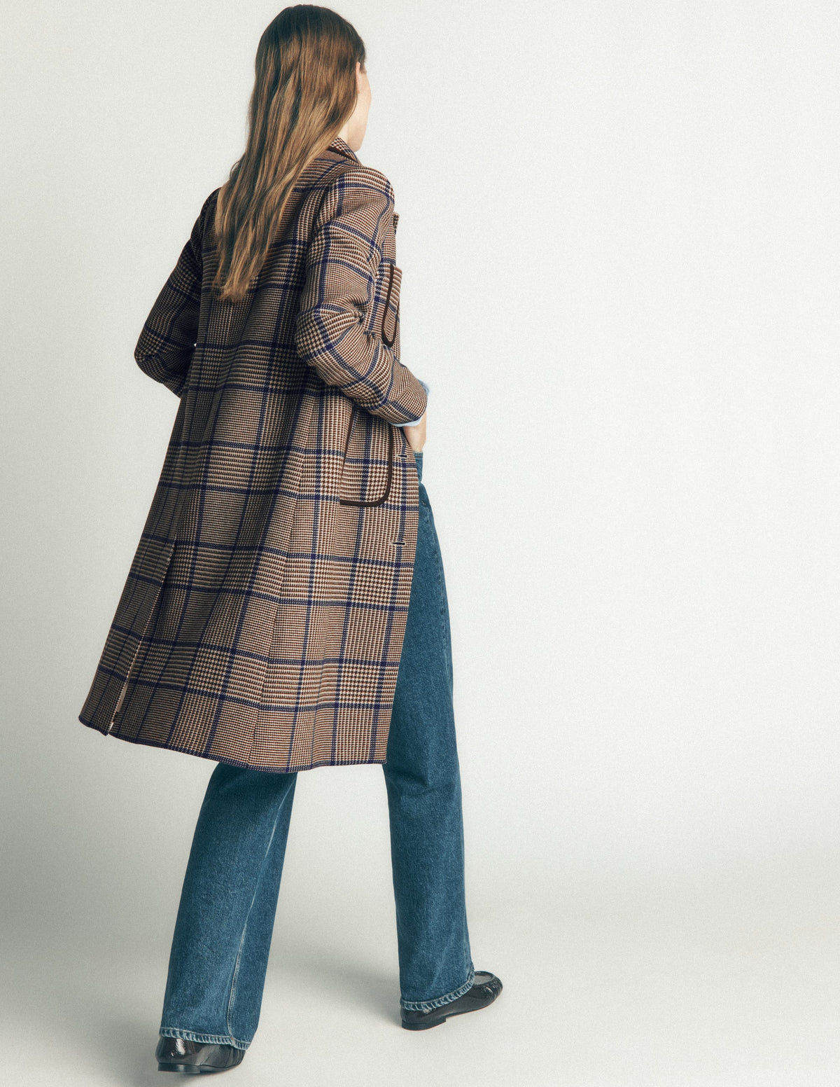 Patch Pocket Wool Blend Coat-Maroon, Teal Prince of Wales-3