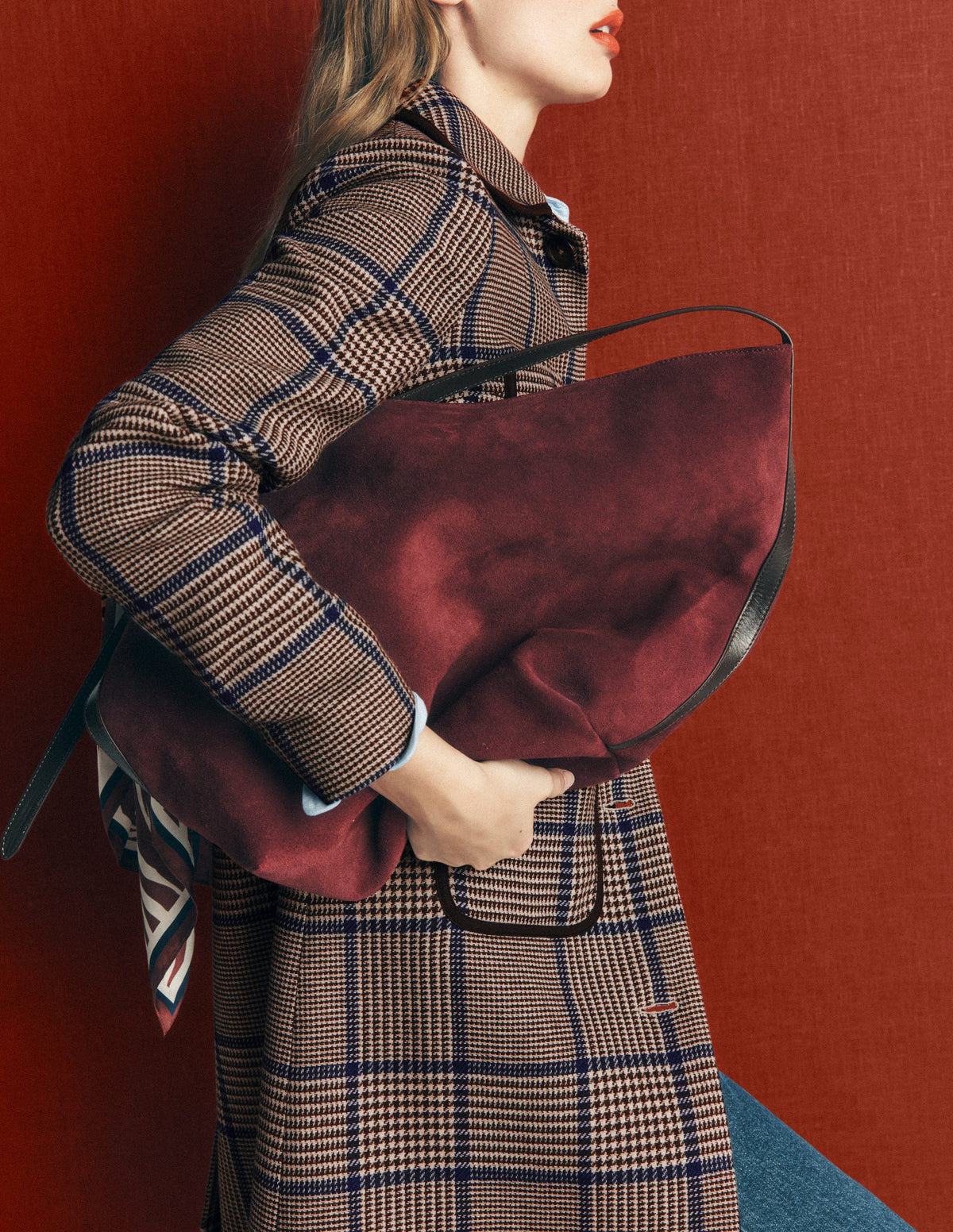 Patch Pocket Wool Blend Coat-Maroon, Teal Prince of Wales - Image 4