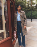 Patch Pocket Wool Blend Coat-Maroon, Teal Prince of Wales