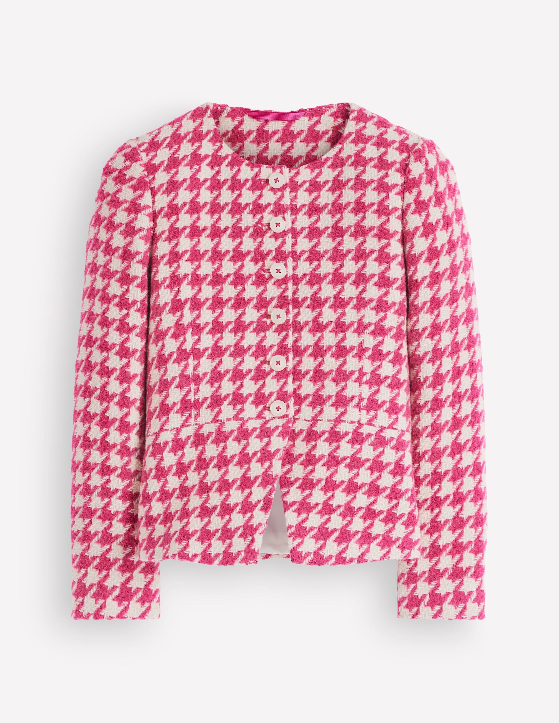 Collarless Wool Blend Blazer-Pink Dogstooth-9