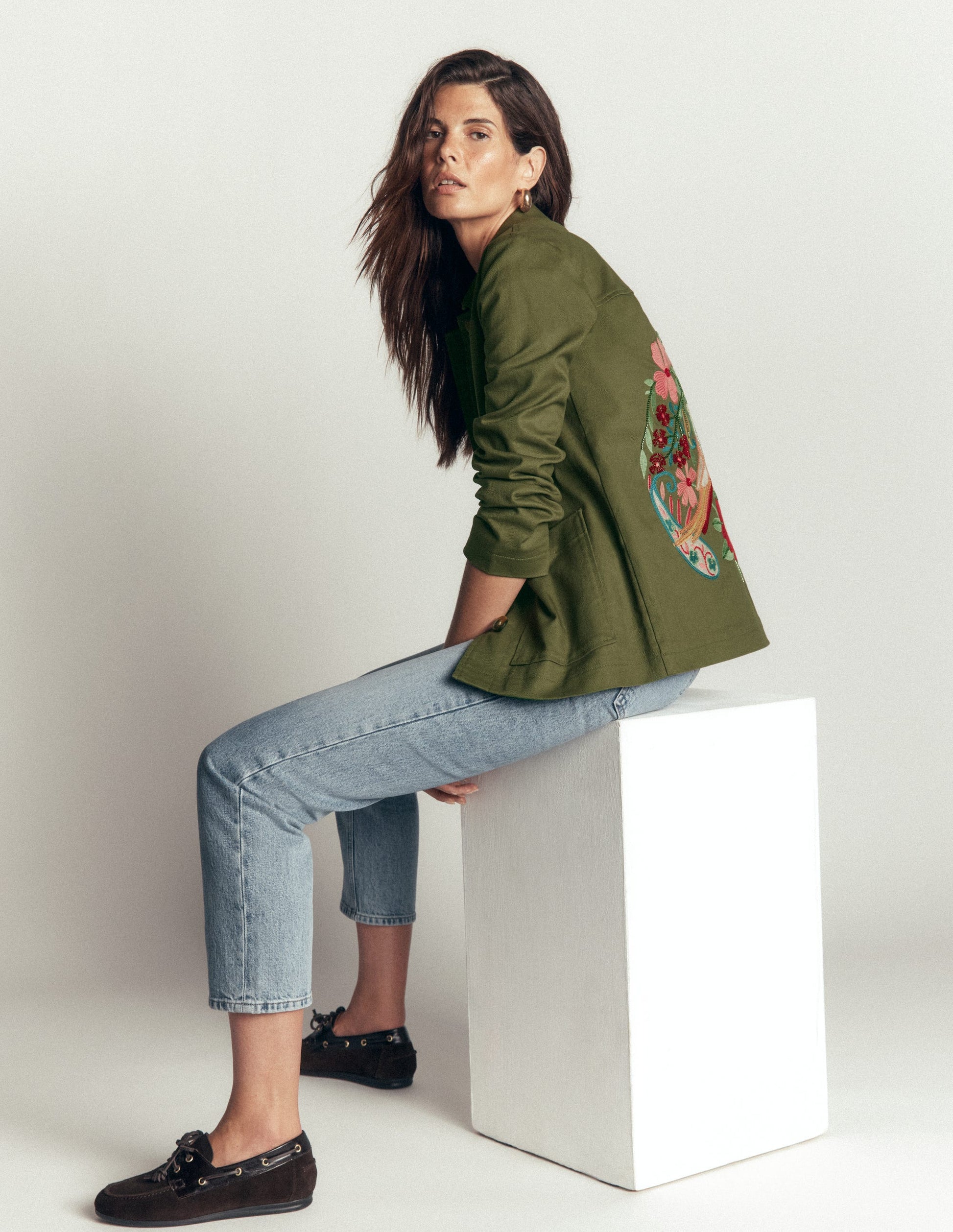 Fife Cotton Chore Jacket-Khaki Embellished-1