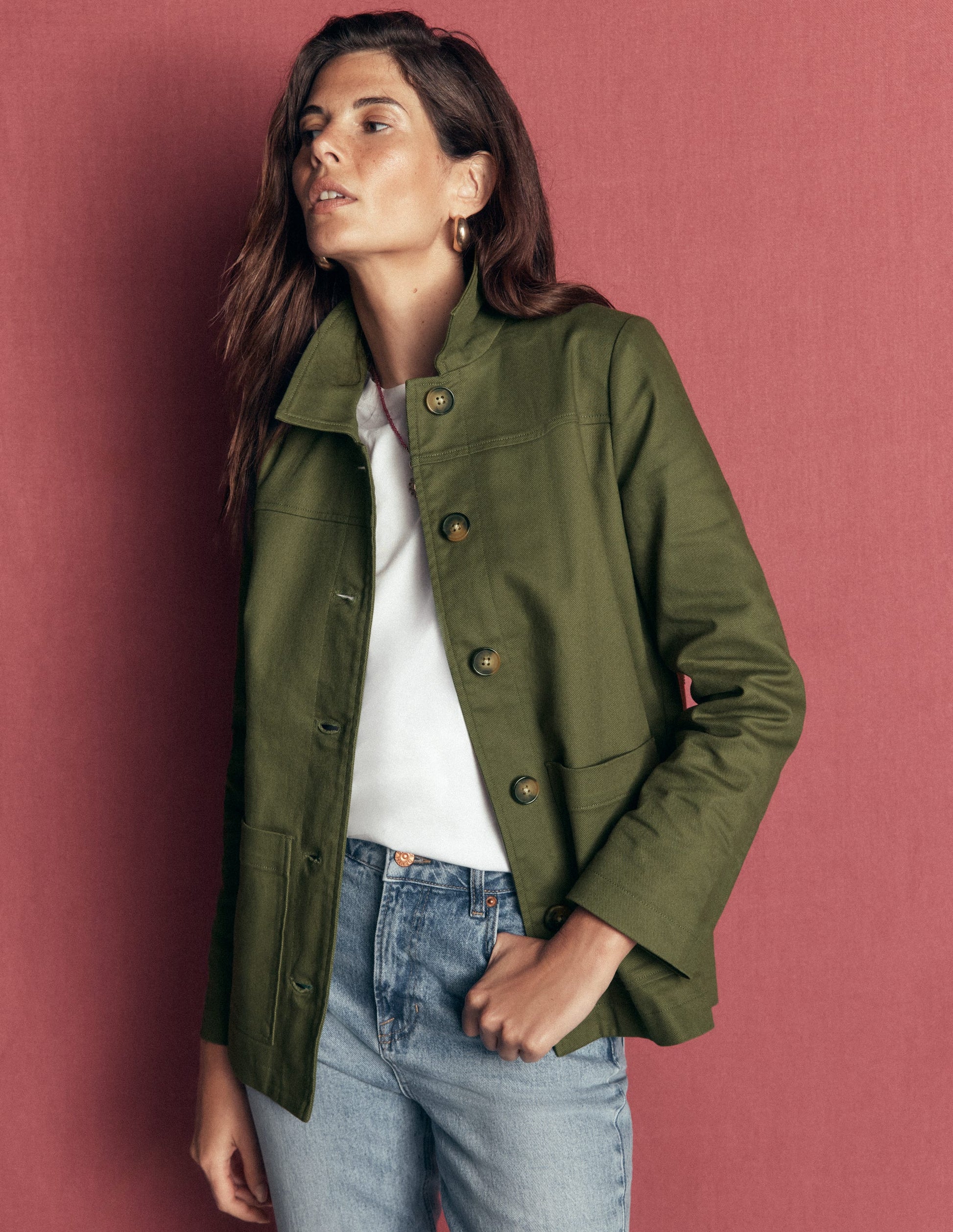 Fife Cotton Chore Jacket-Khaki Embellished-5