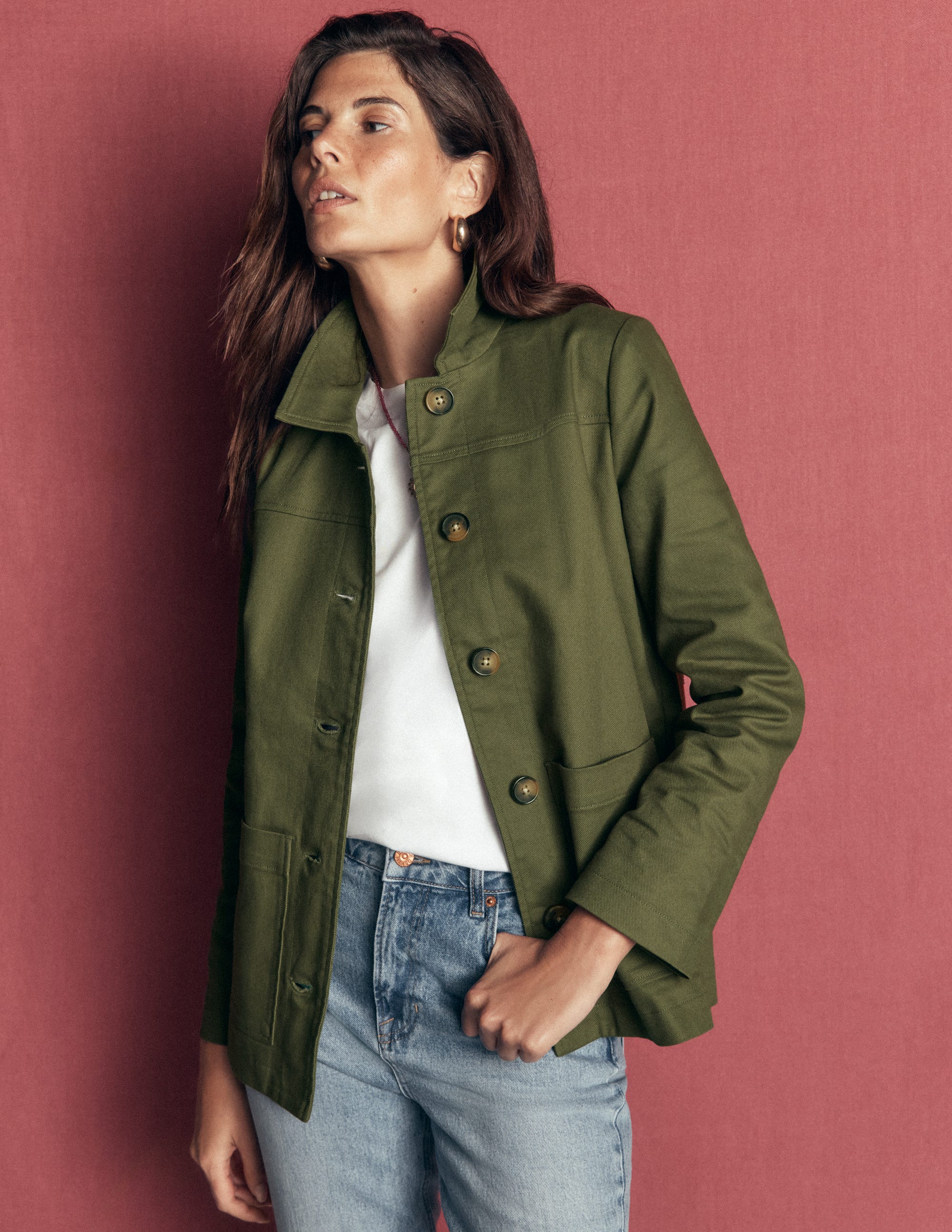 Fife Cotton Chore Jacket-Khaki Embellished - Image 5