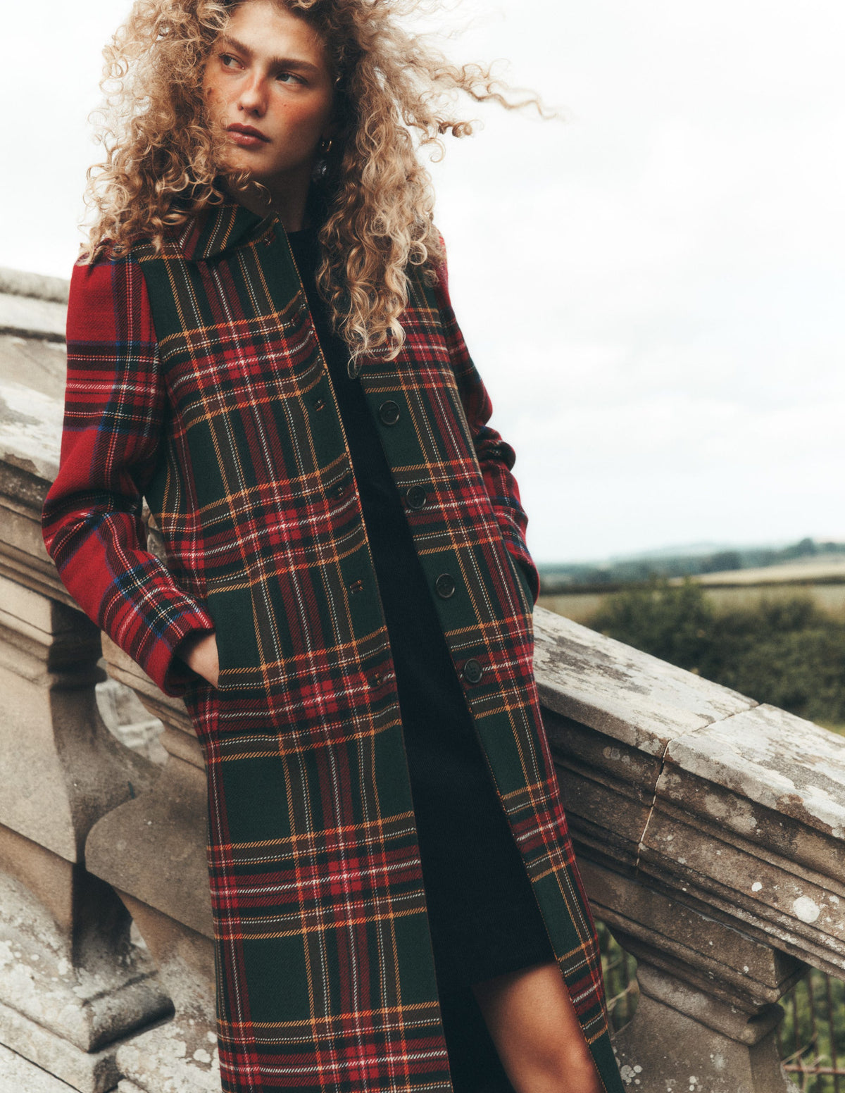 Aylesford Longline Coat-Red and Green Hotch Check - Image 1