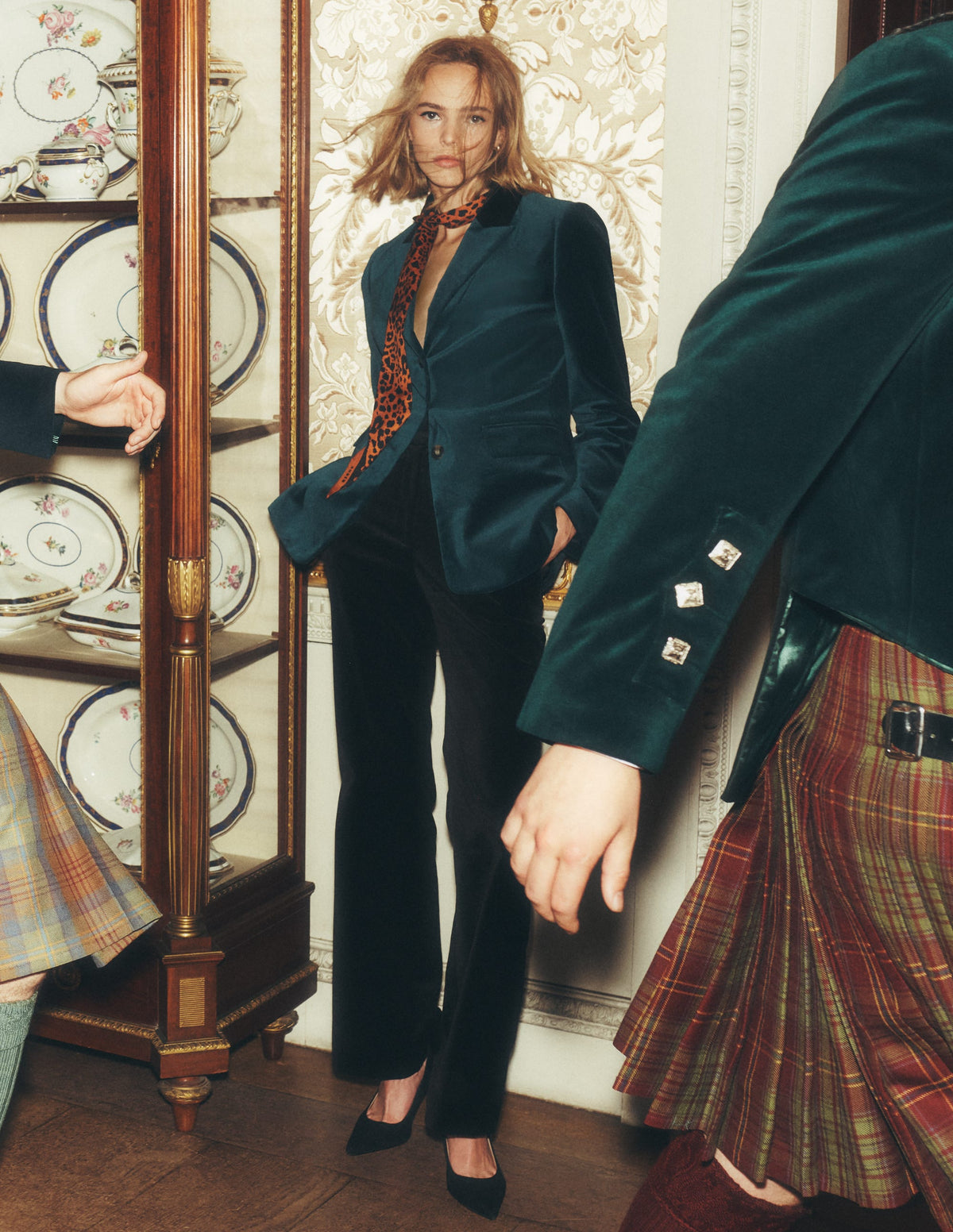 Longline Velvet Button Blazer-Teal Ocean - Image 1